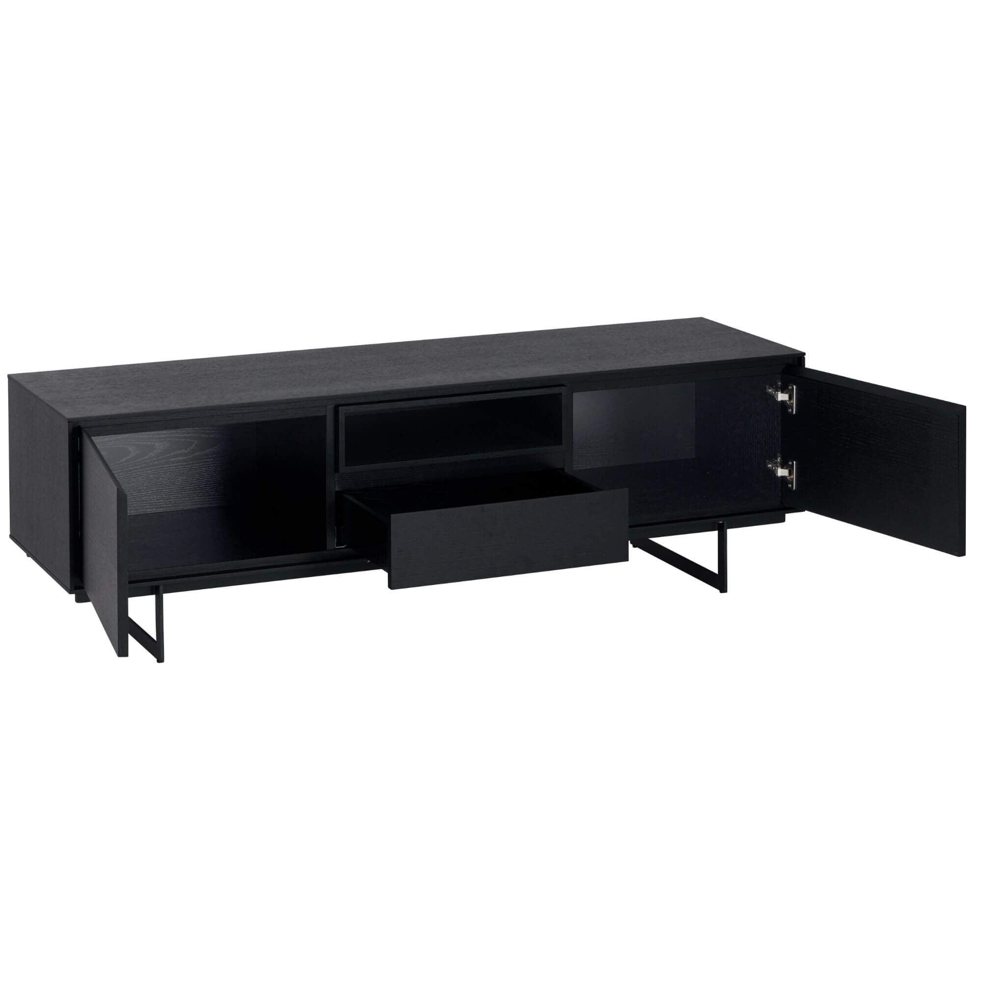 Tokyo Black Oak TV Table featuring minimalist design and elegant black oak veneer.