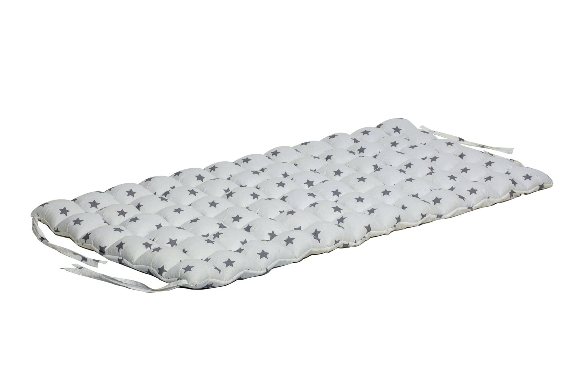 White Stars Pillow designed for climbing arch, featuring a soft raw cotton surface and beaded fiber filling for comfort.