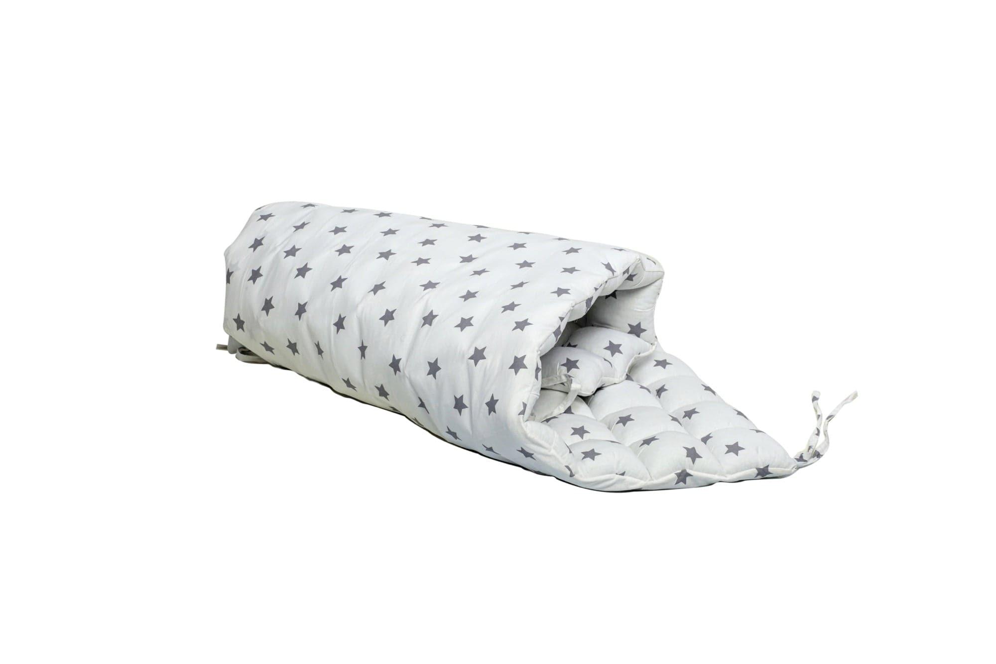 White Stars Pillow designed for climbing arch, featuring a soft raw cotton surface and beaded fiber filling for comfort.