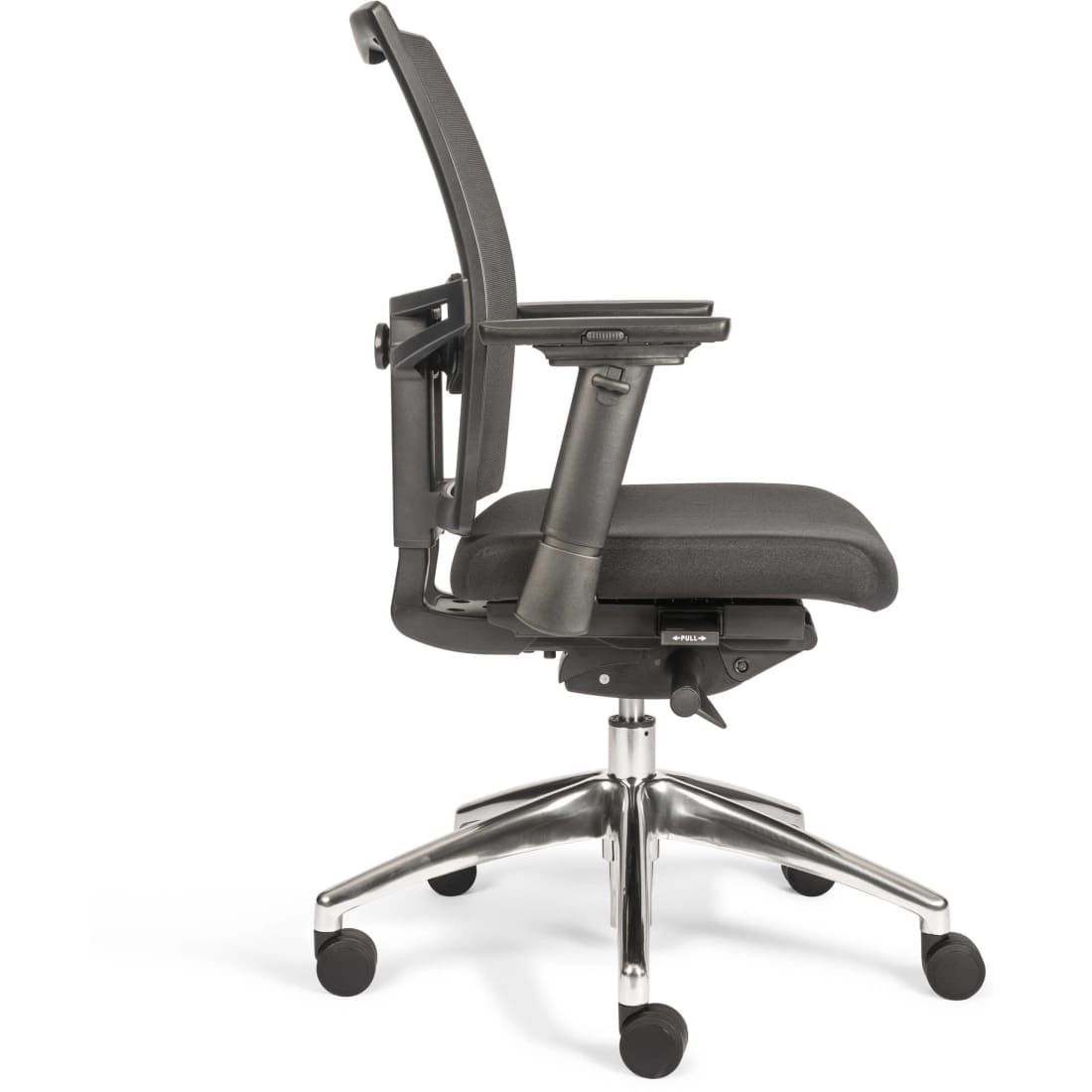 Modern ergonomic office chair, side.