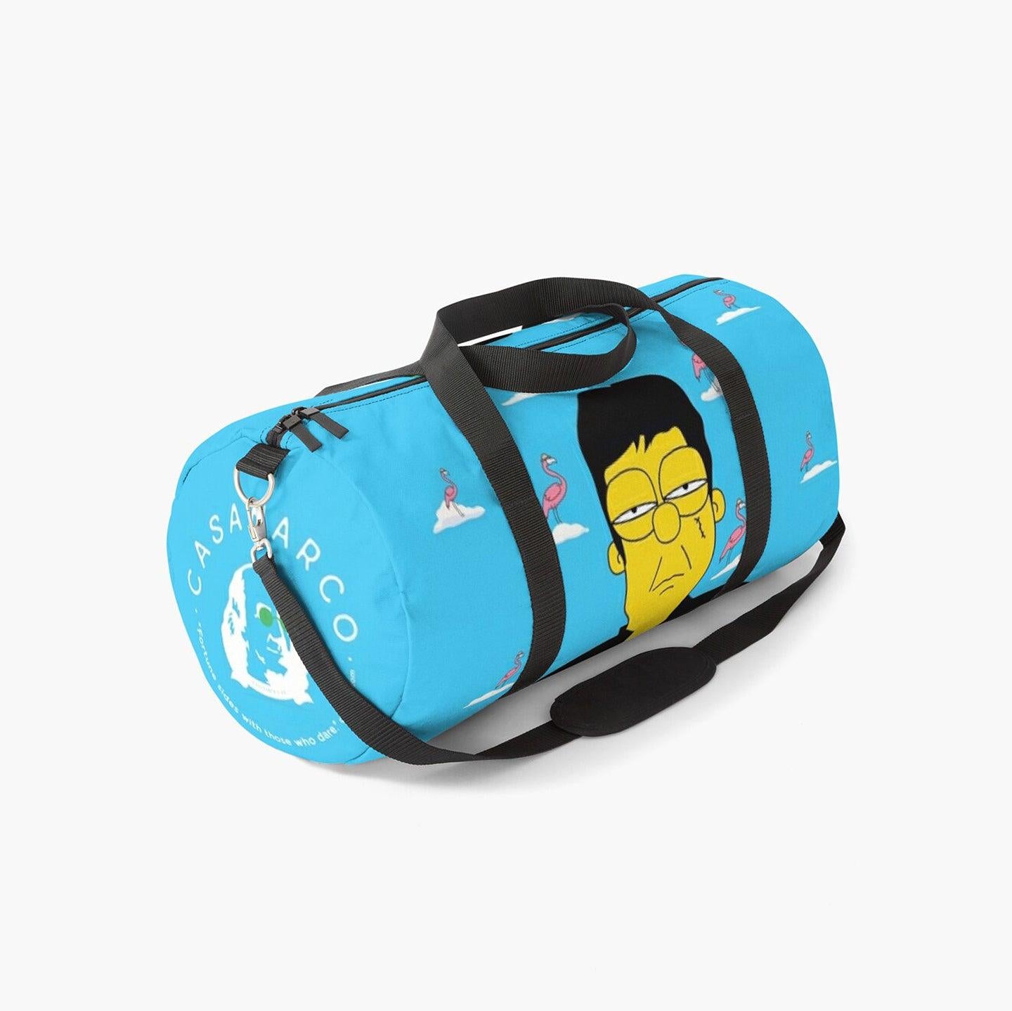 YAYO NFT Duffle Bag featuring Pablo Escobar and Tony Montana designs, made from durable polyester with vibrant colors.