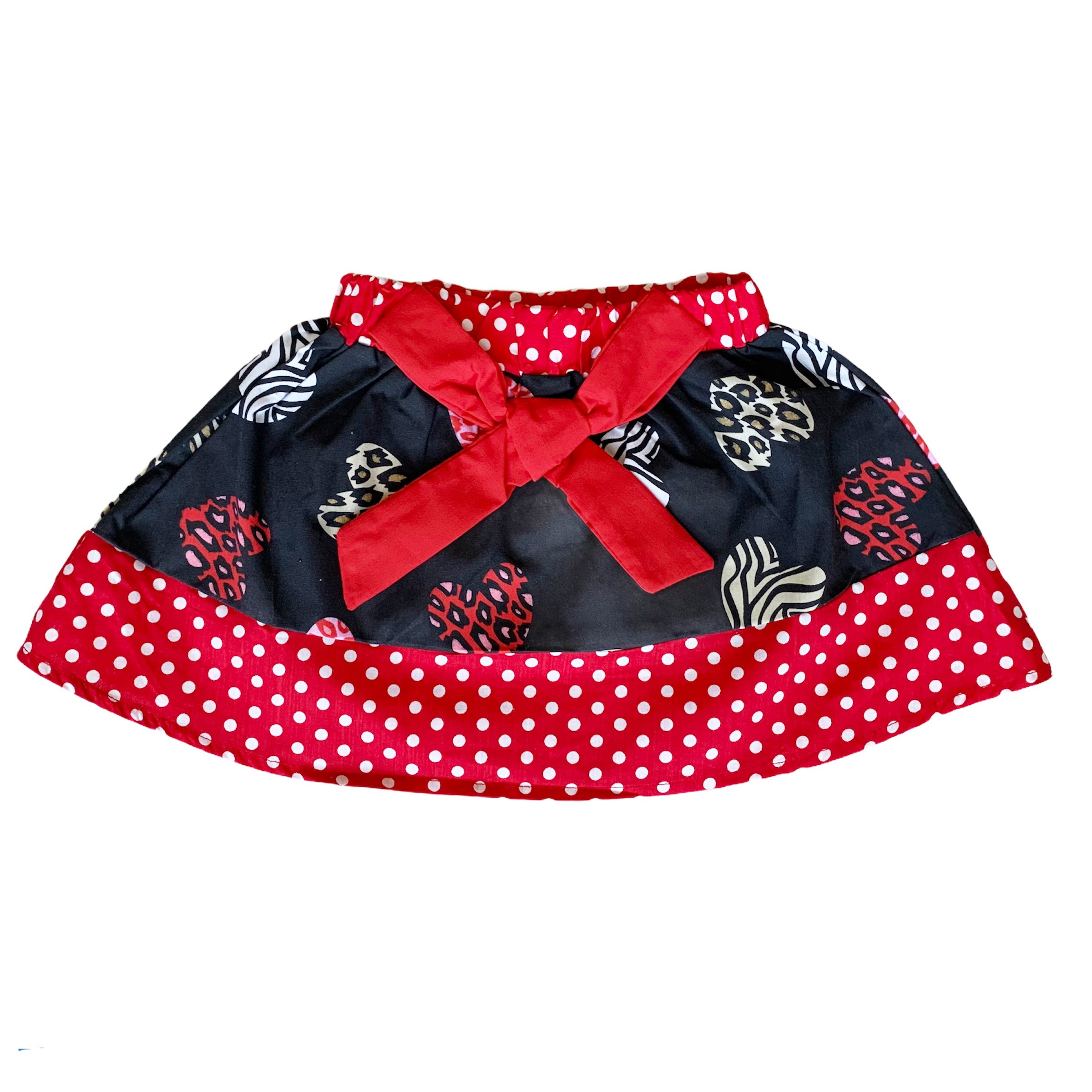 AL Limited Girls Valentine's Day Long Sleeve Shirt with Hearts Skirt Set featuring XO Hugs & Kisses design and a big red bow.