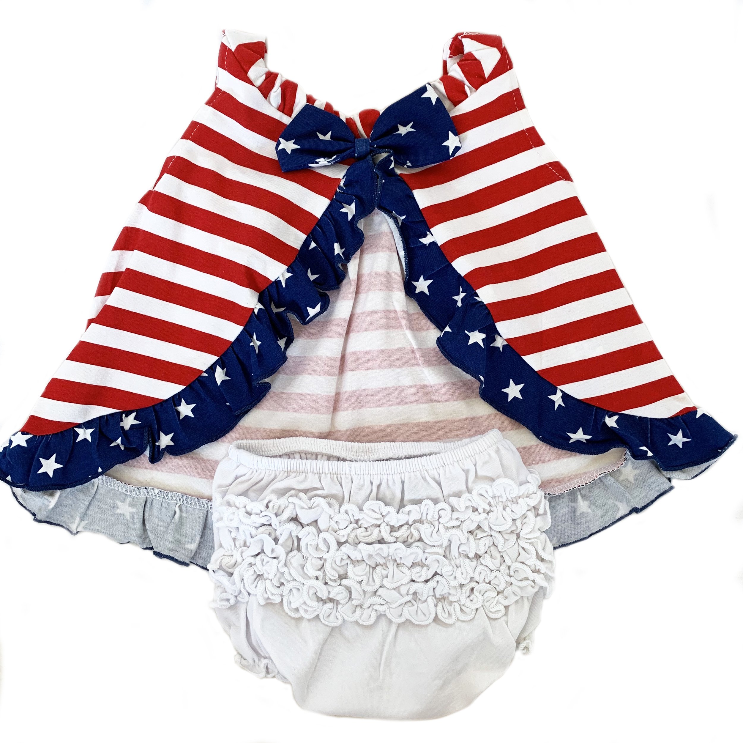 AnnLoren Baby Girls 4th of July Swing Tank Top featuring ruffle trim, perfect for summer wear.