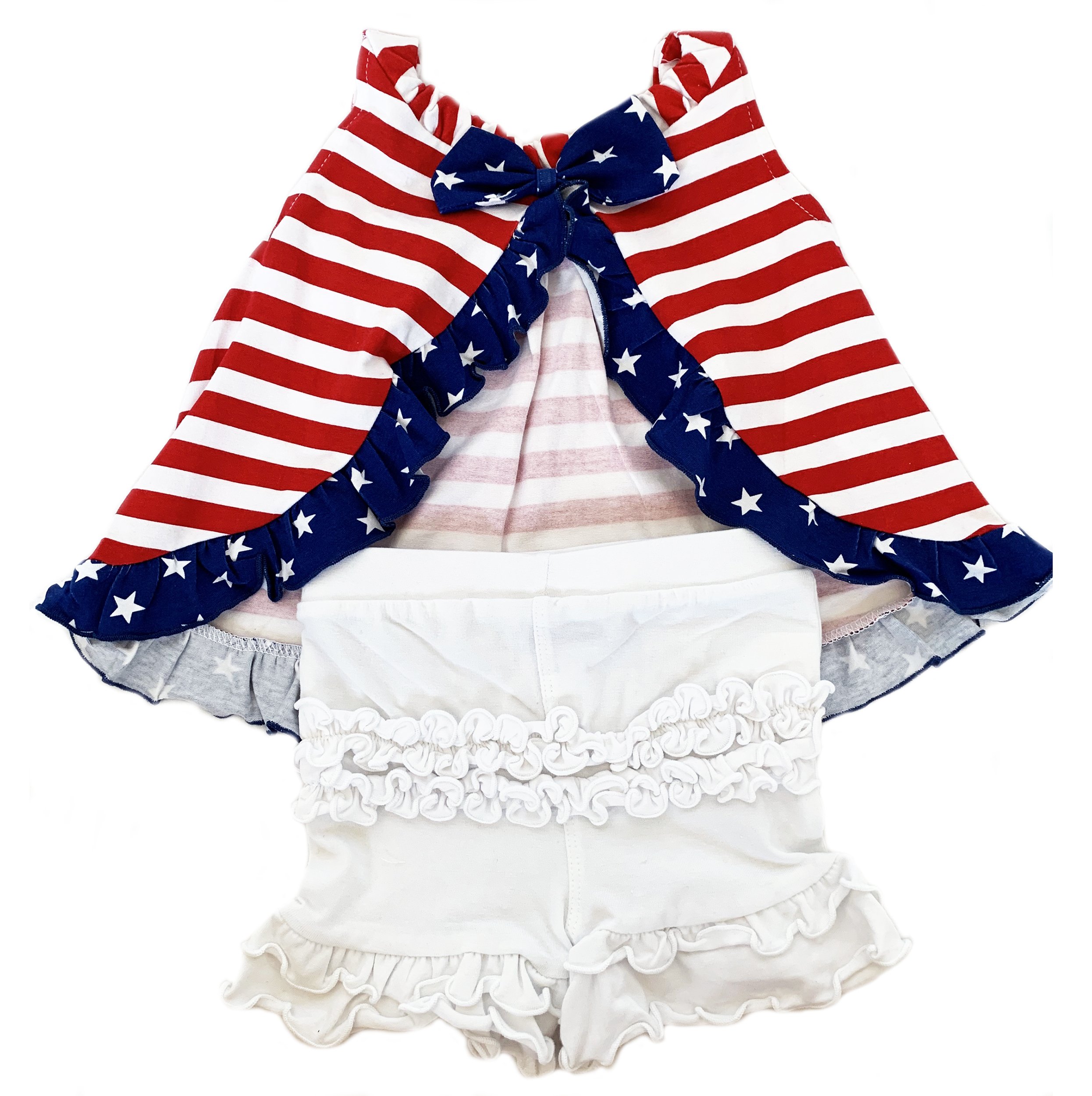 AnnLoren Baby Girls 4th of July Swing Tank Top featuring ruffle trim, perfect for summer wear.