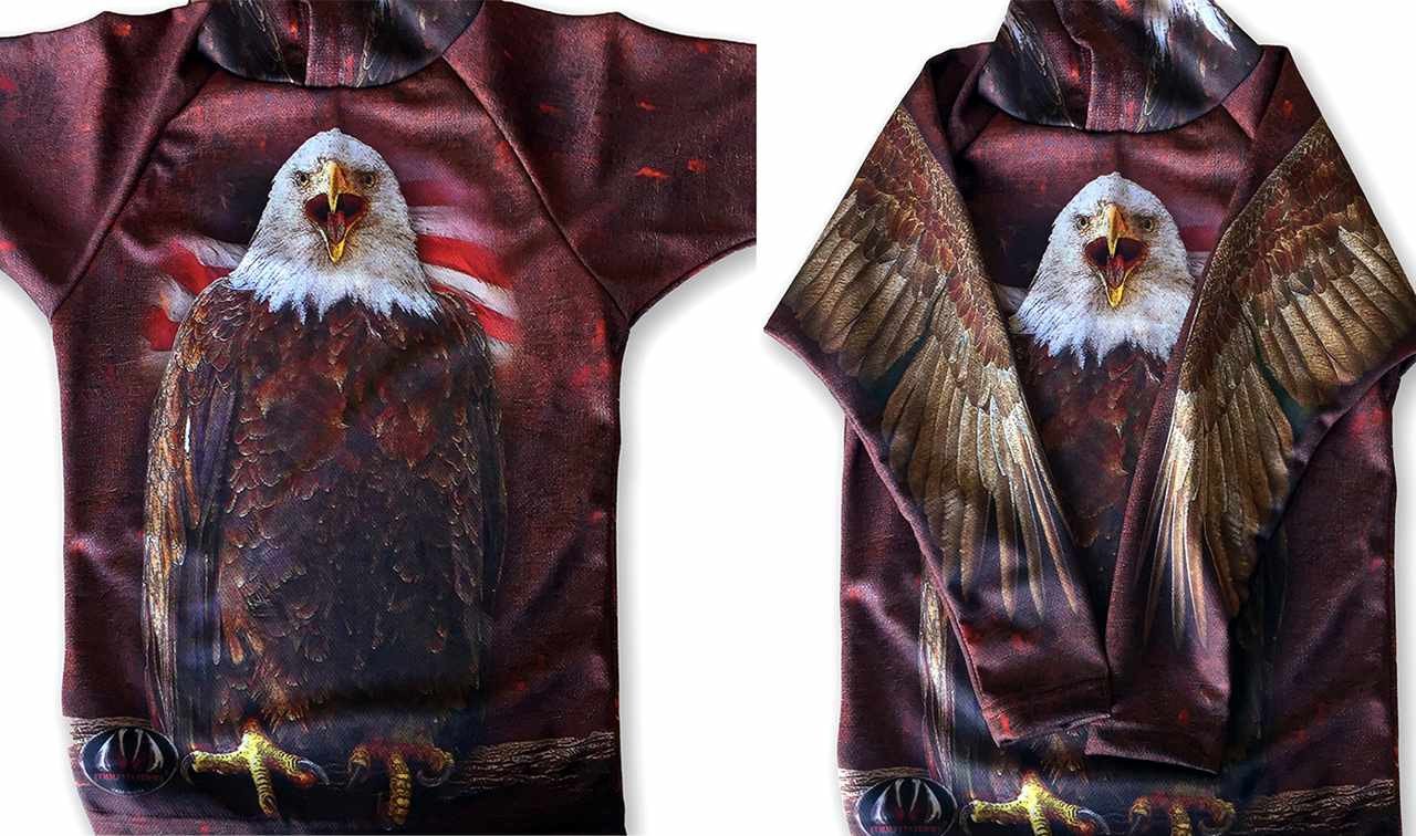 BALD EAGLE USA Hoodie Sport Shirt featuring a vibrant eagle design, made from recycled materials, perfect for outdoor activities.