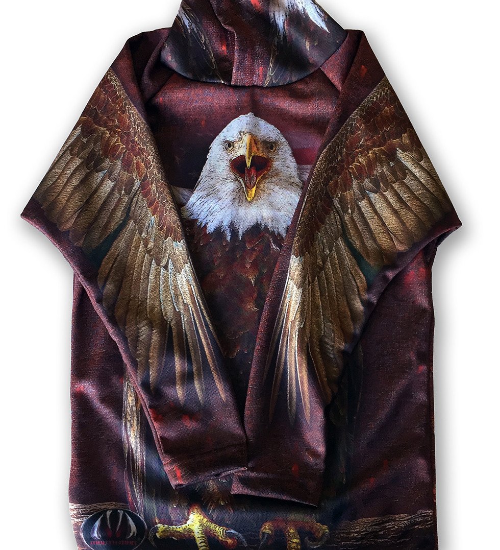 BALD EAGLE USA Hoodie Sport Shirt featuring a vibrant eagle design, made from recycled materials, perfect for outdoor activities.