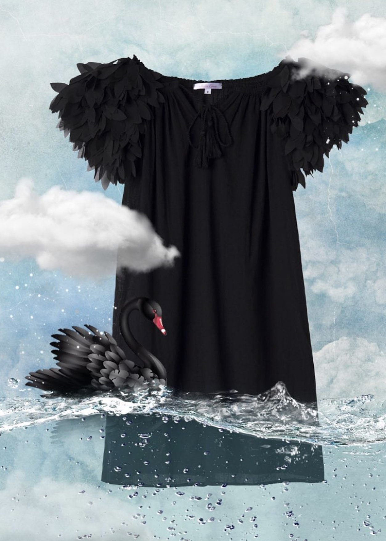 Black beach dress for girls with chiffon petal trim, showcasing a stylish design perfect for summer outings.