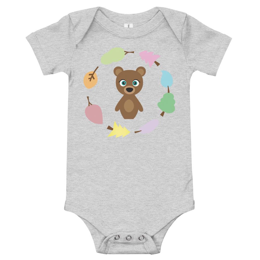 Bear Kritter Wreath Baby Bodysuit made of soft cotton with a cute bear graphic.