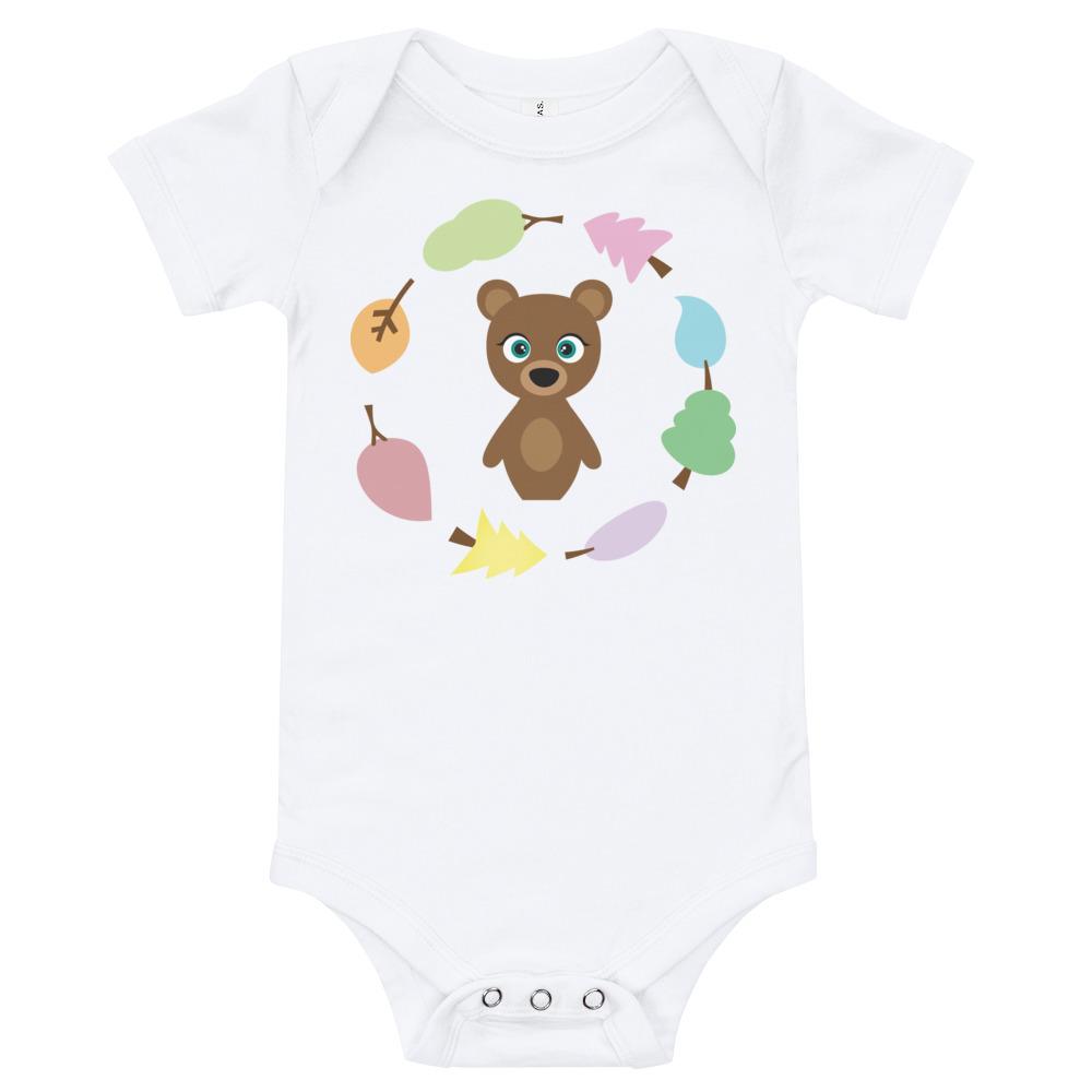 Bear Kritter Wreath Baby Bodysuit made of soft cotton with a cute bear graphic.