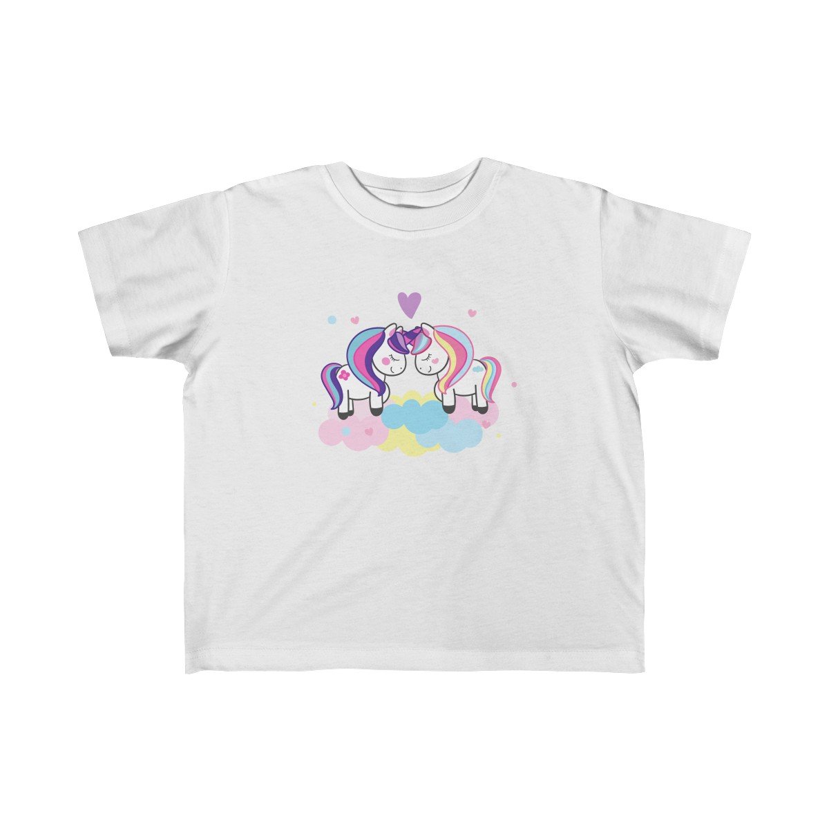 A colorful Best Friends Unicorn Girls Tee featuring a vibrant unicorn design, made from soft cotton, perfect for toddlers.