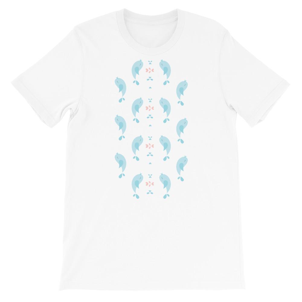 Birdie Hearts Adult Unisex T-shirt in various sizes, showcasing its soft fabric and stylish design.