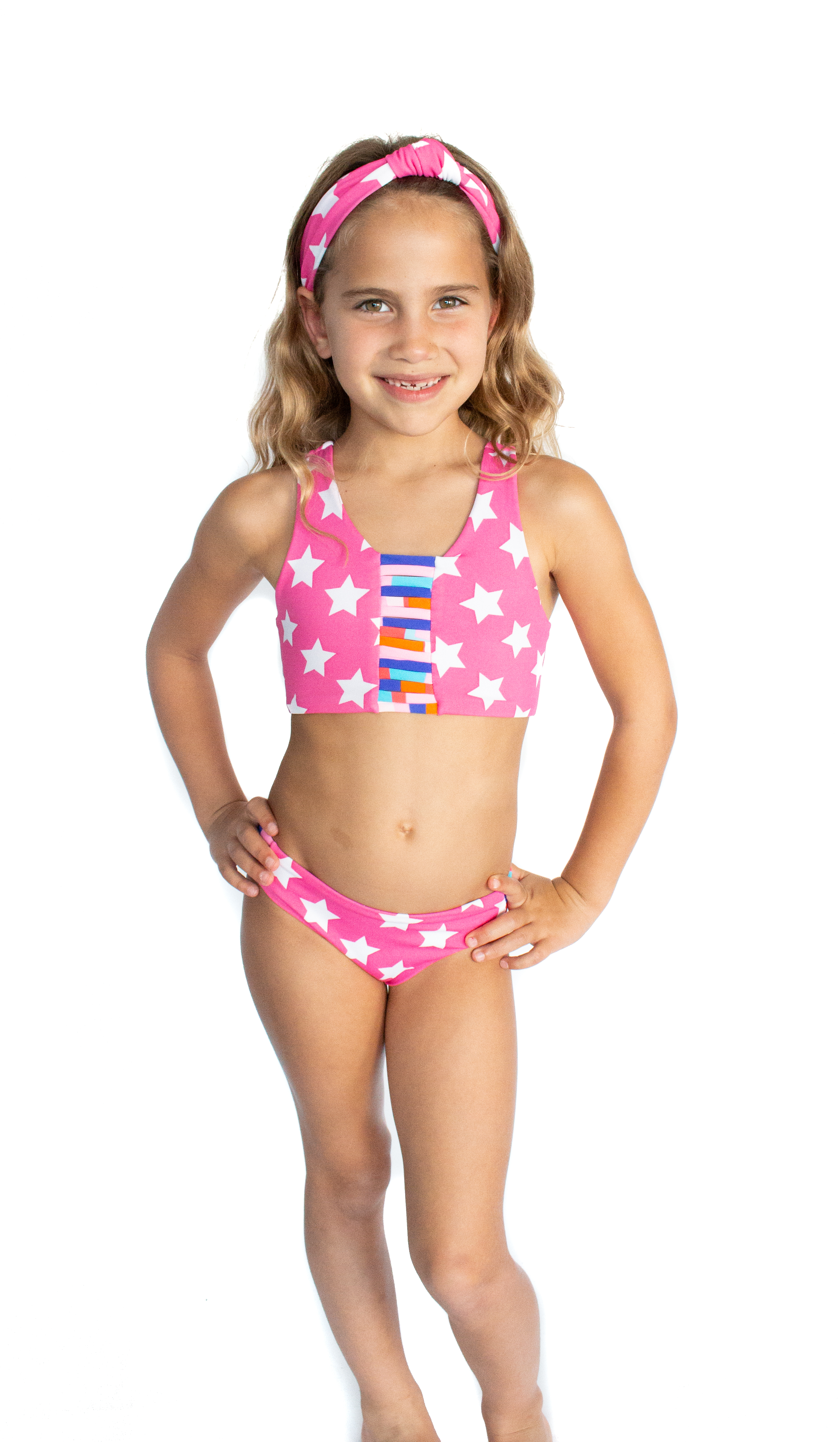 Block Stars Bikini Swimsuit featuring vibrant printed Lycra, designed for stylish sun protection.