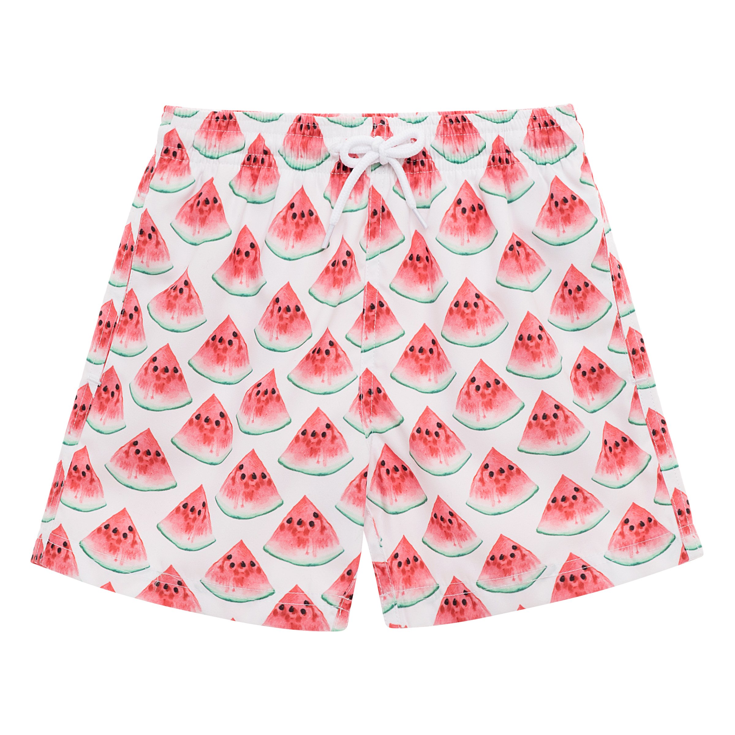 Boys' board shorts featuring a vibrant watermelon print, perfect for summer activities.