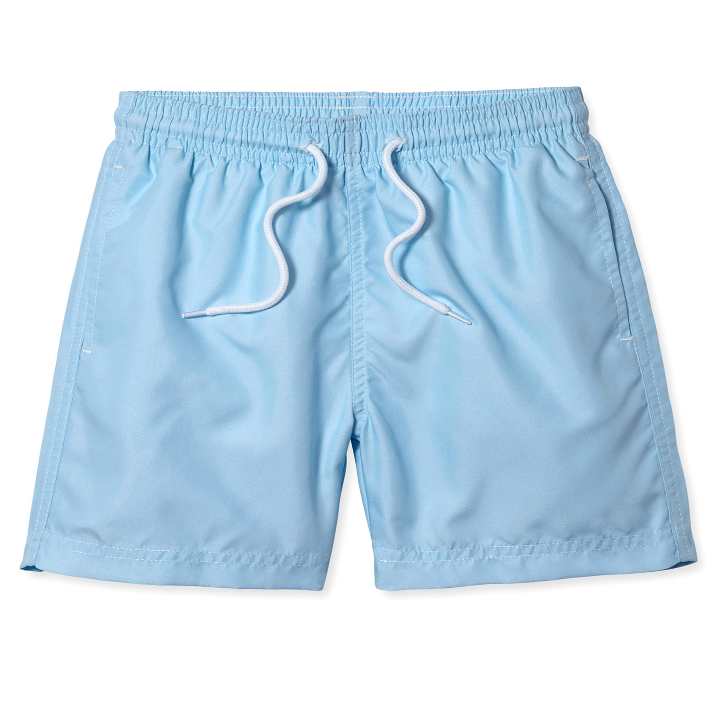 Light blue board shorts for girls, made from soft and stretchy fabric, perfect for swimming and beach activities.