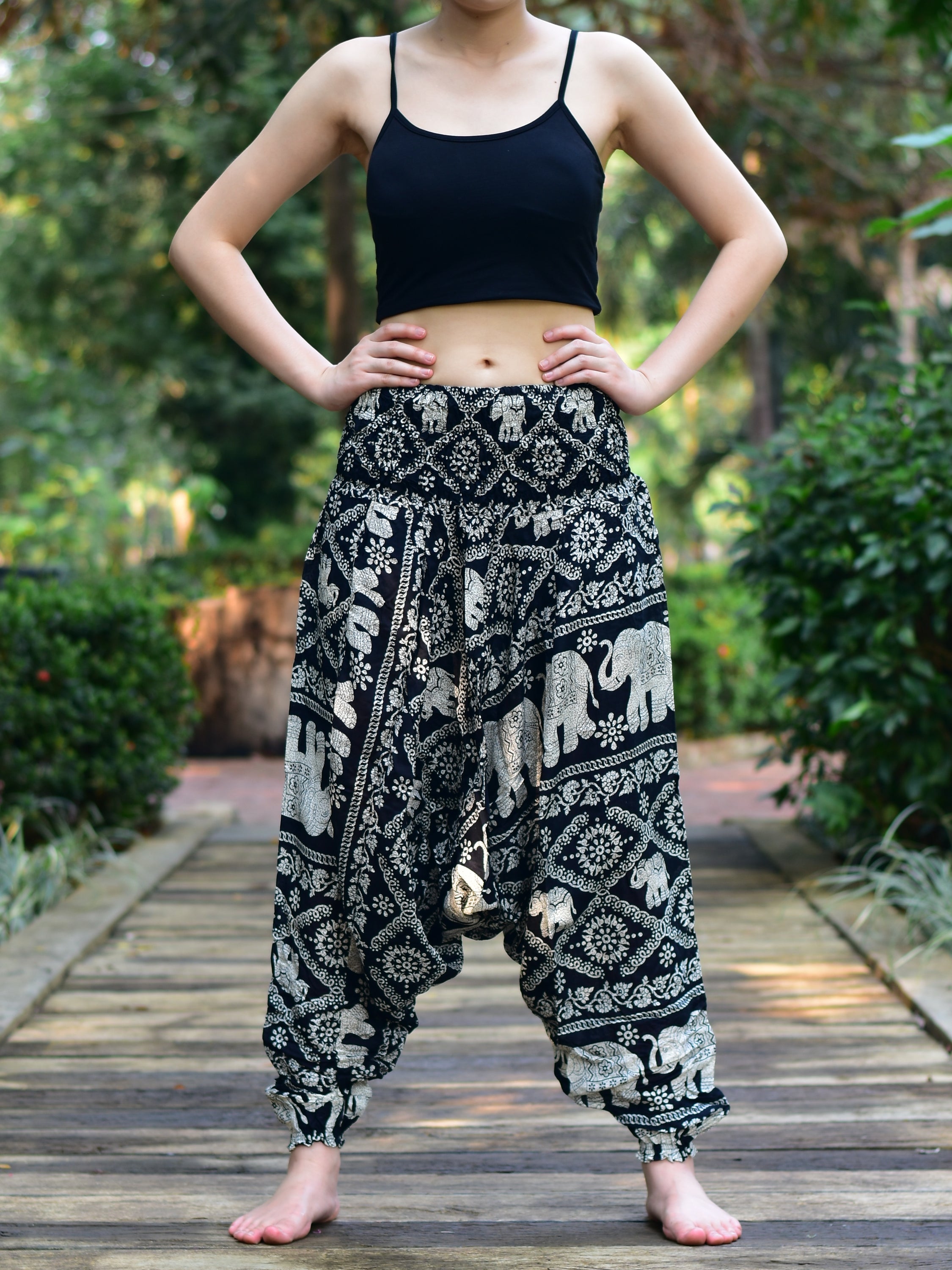 Bohotusk Kids Black Elephant Print Jumpsuit for ages 9-11, showcasing its unique design and soft fabric.