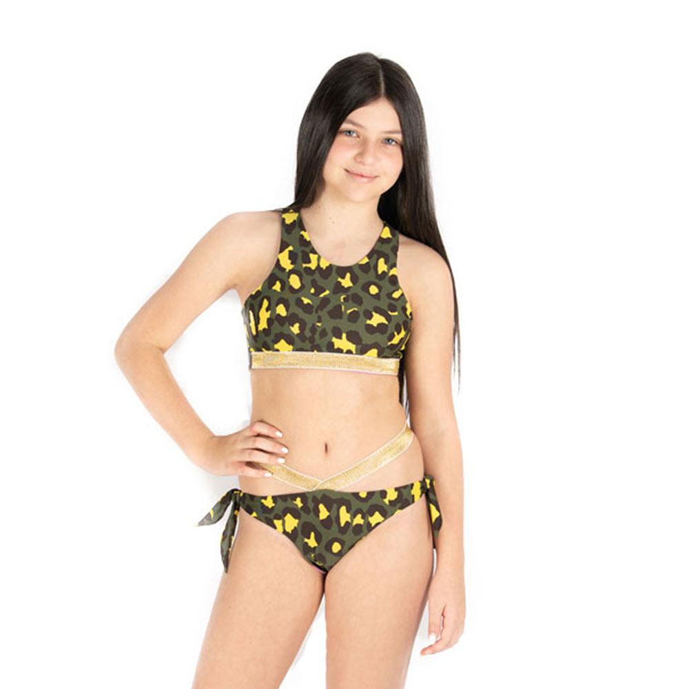 Camo Leopard Bikini featuring a stylish camouflage and leopard print design, adjustable straps, and UV protection for summer fun.