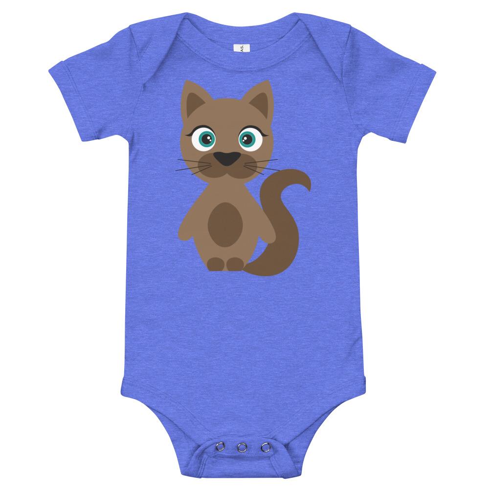 A soft cotton Cat Kritter Onesie featuring a cute cat design, perfect for babies aged 3-24 months.