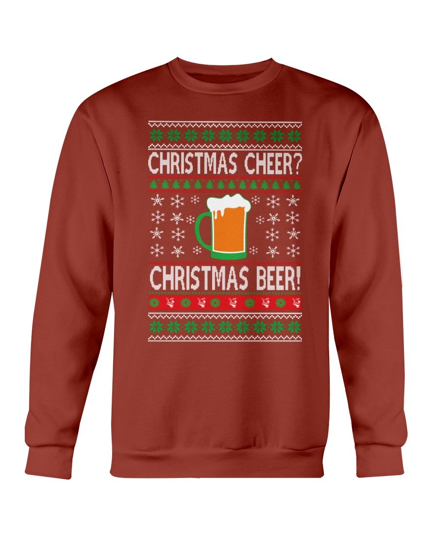 A cozy Christmas Cheers Beer Sweatshirt featuring festive designs, perfect for holiday celebrations and casual wear.