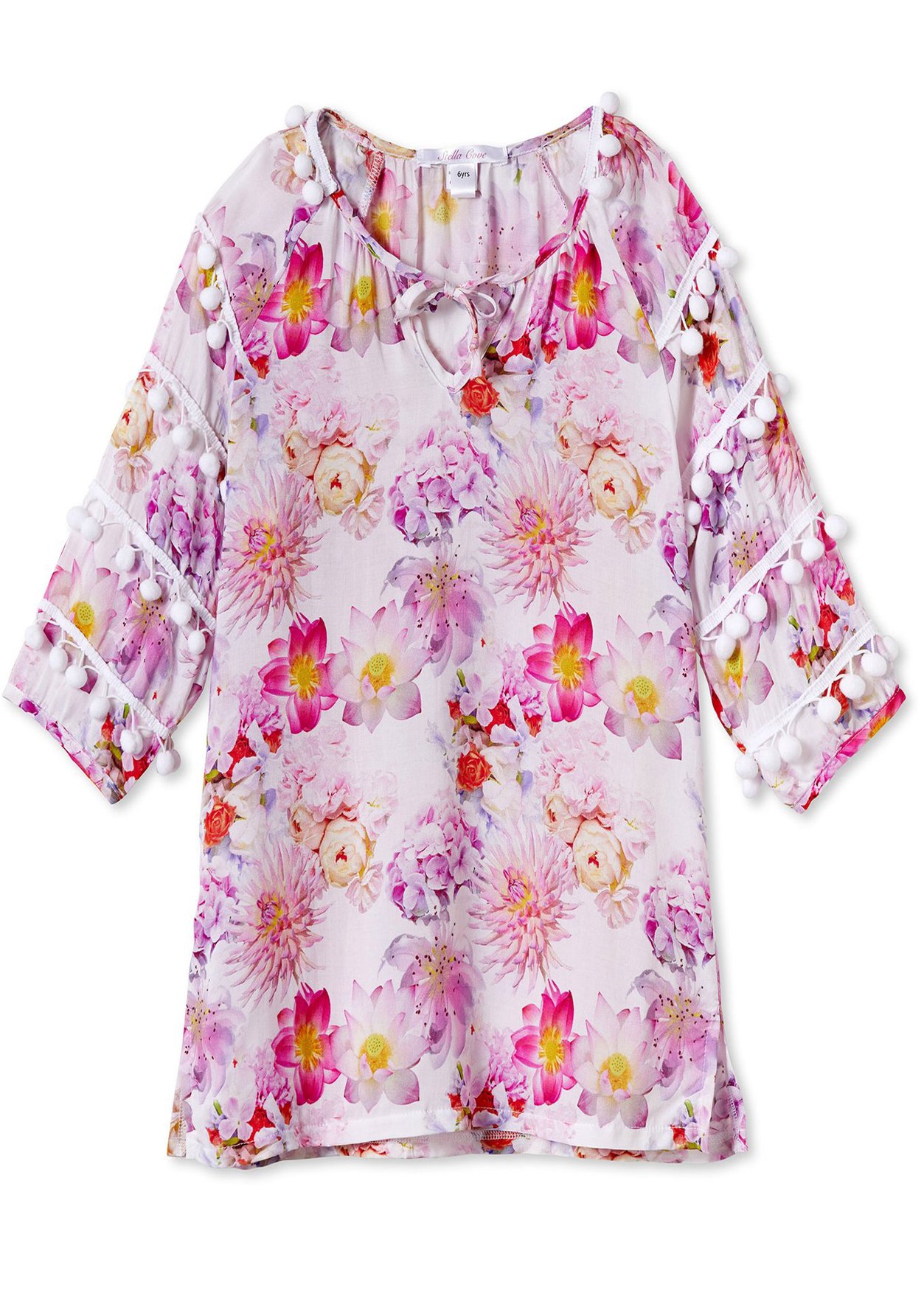 A vibrant Cover-Up Kaftan for girls, featuring floral patterns, perfect for beachwear.