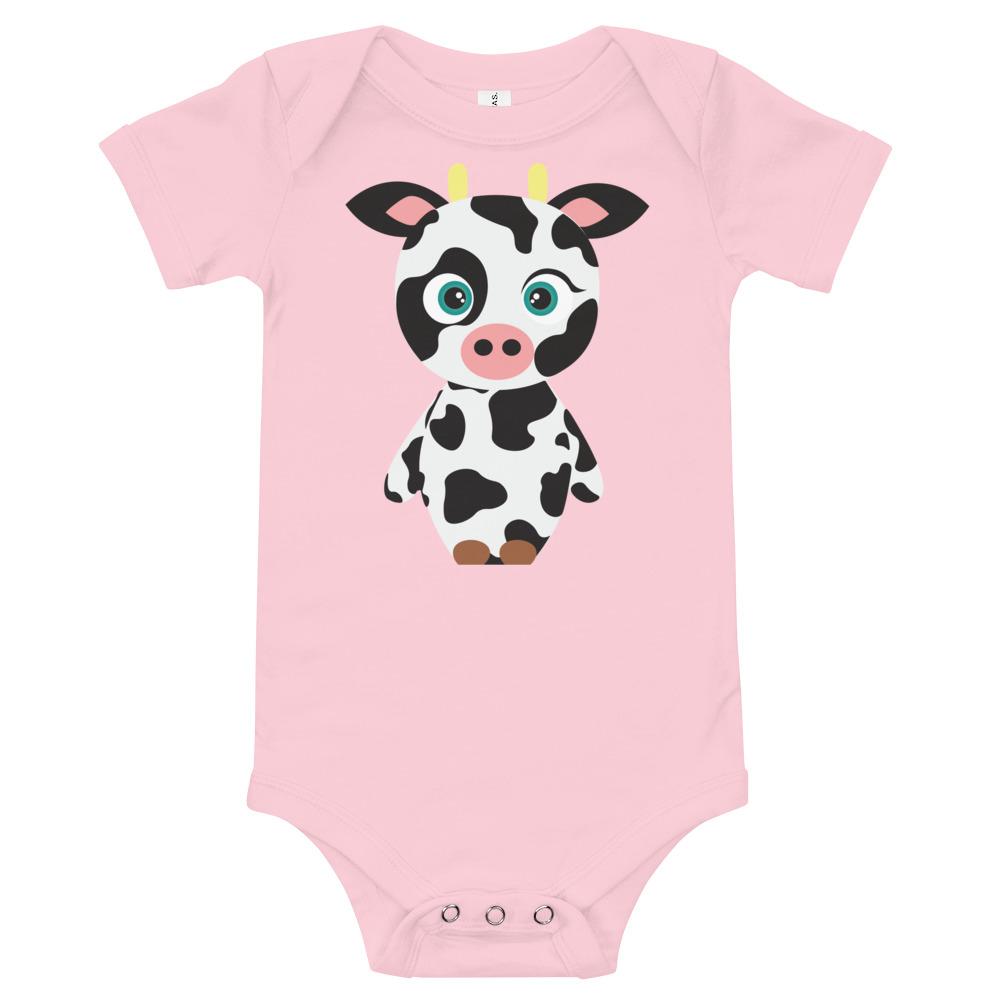 Adorable Cow Kritter Onesie made from soft cotton, featuring an envelope neckline and snap leg closure.