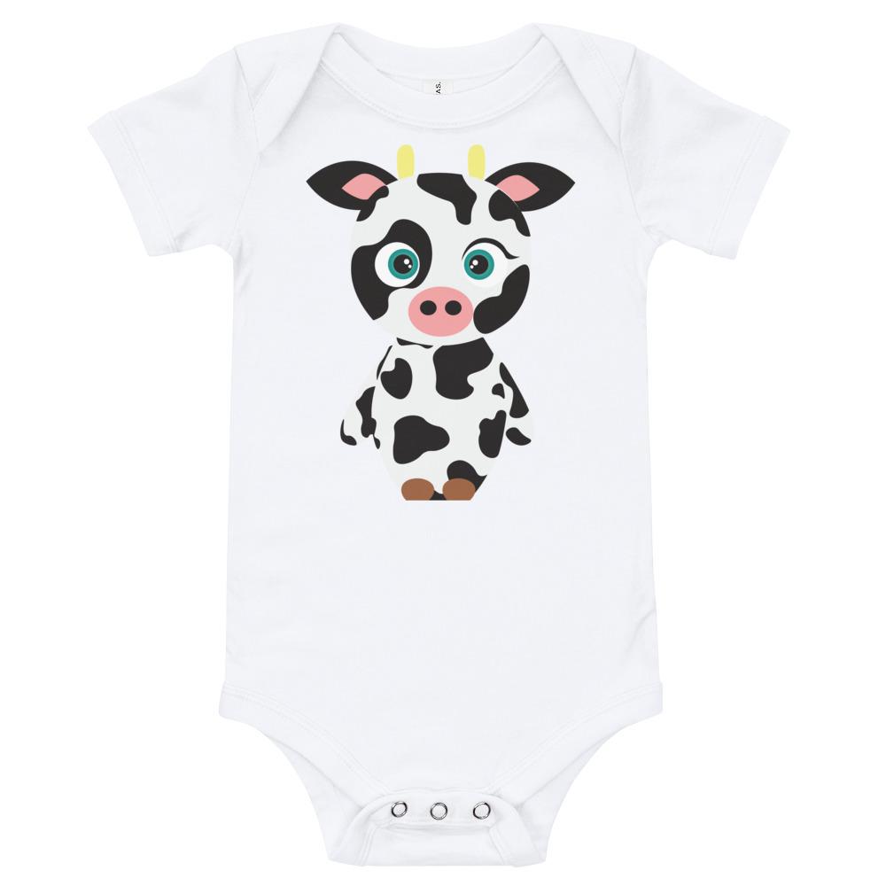 Adorable Cow Kritter Onesie made from soft cotton, featuring an envelope neckline and snap leg closure.