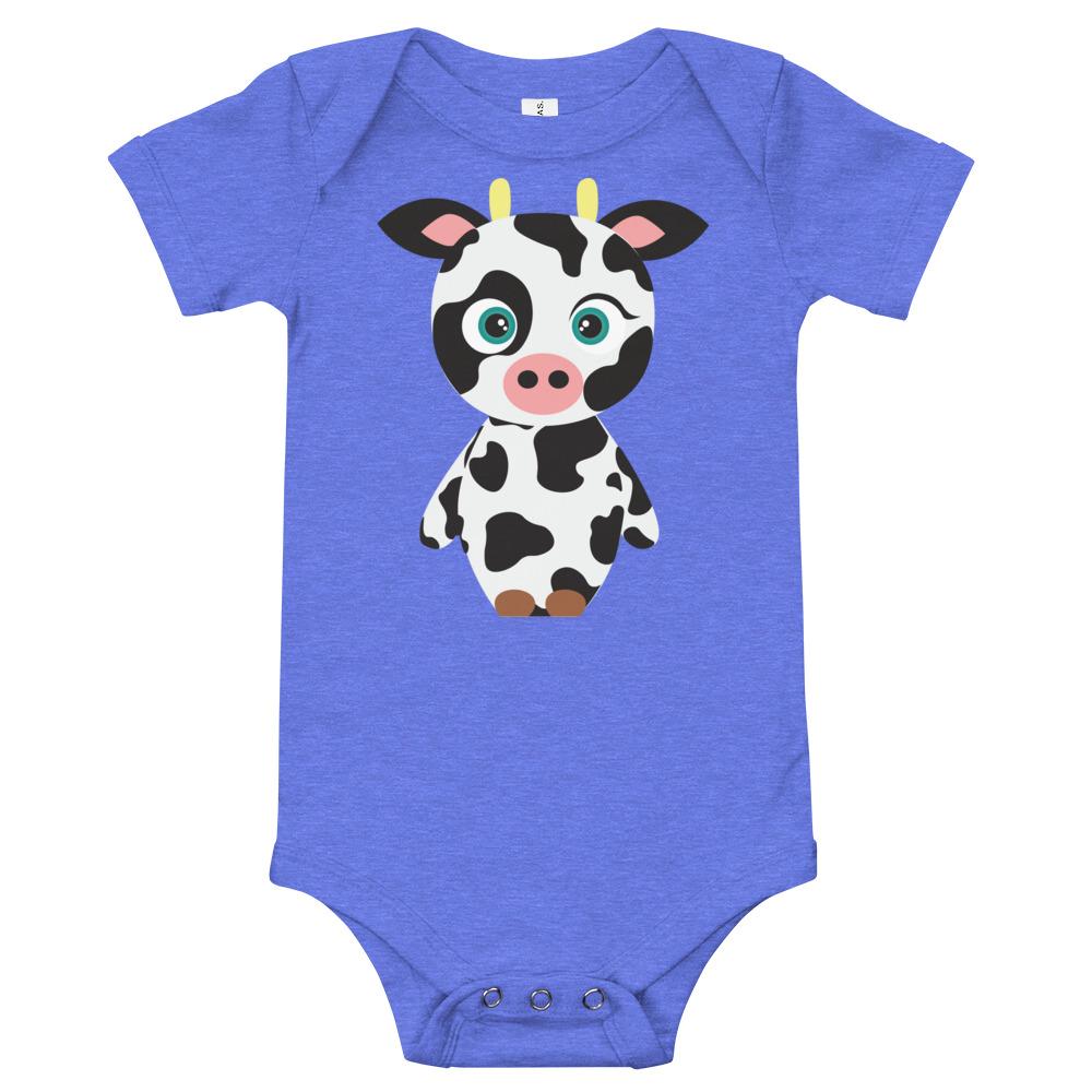 Adorable Cow Kritter Onesie made from soft cotton, featuring an envelope neckline and snap leg closure.