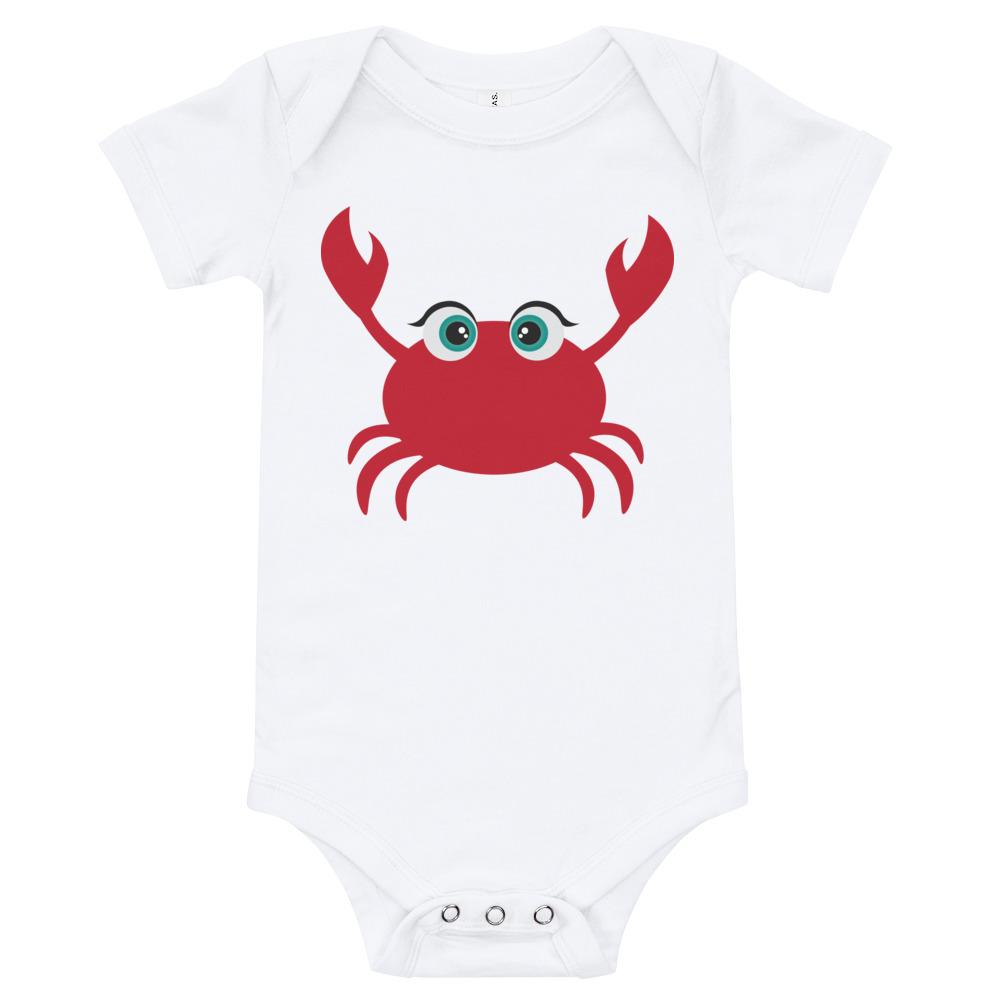 A soft cotton Crab Kritter Onesie featuring a playful crab design, perfect for babies aged 3-24 months.