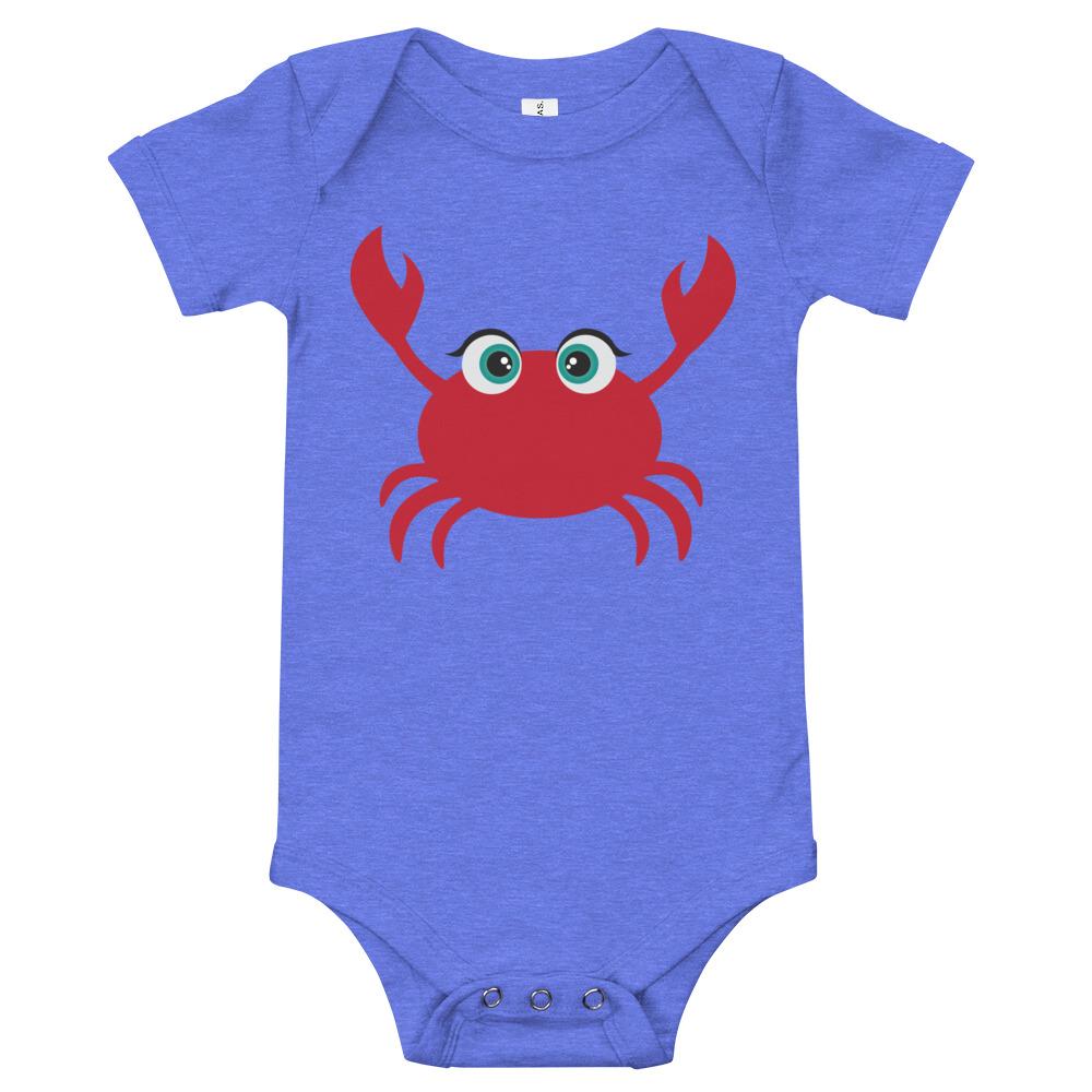 A soft cotton Crab Kritter Onesie featuring a playful crab design, perfect for babies aged 3-24 months.