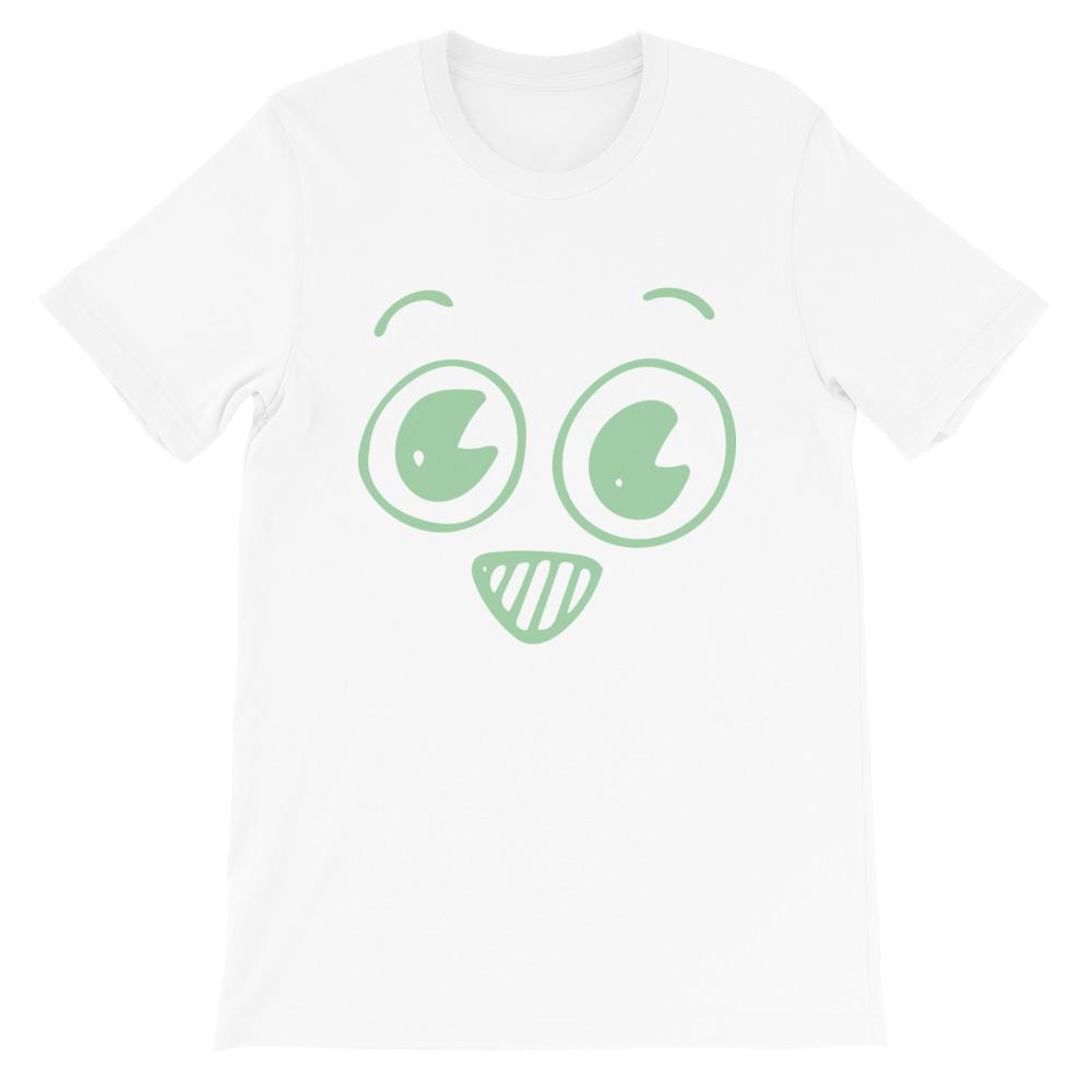 Doodle Face Adult Unisex T-shirt in various sizes, showcasing its soft fabric and unique design.