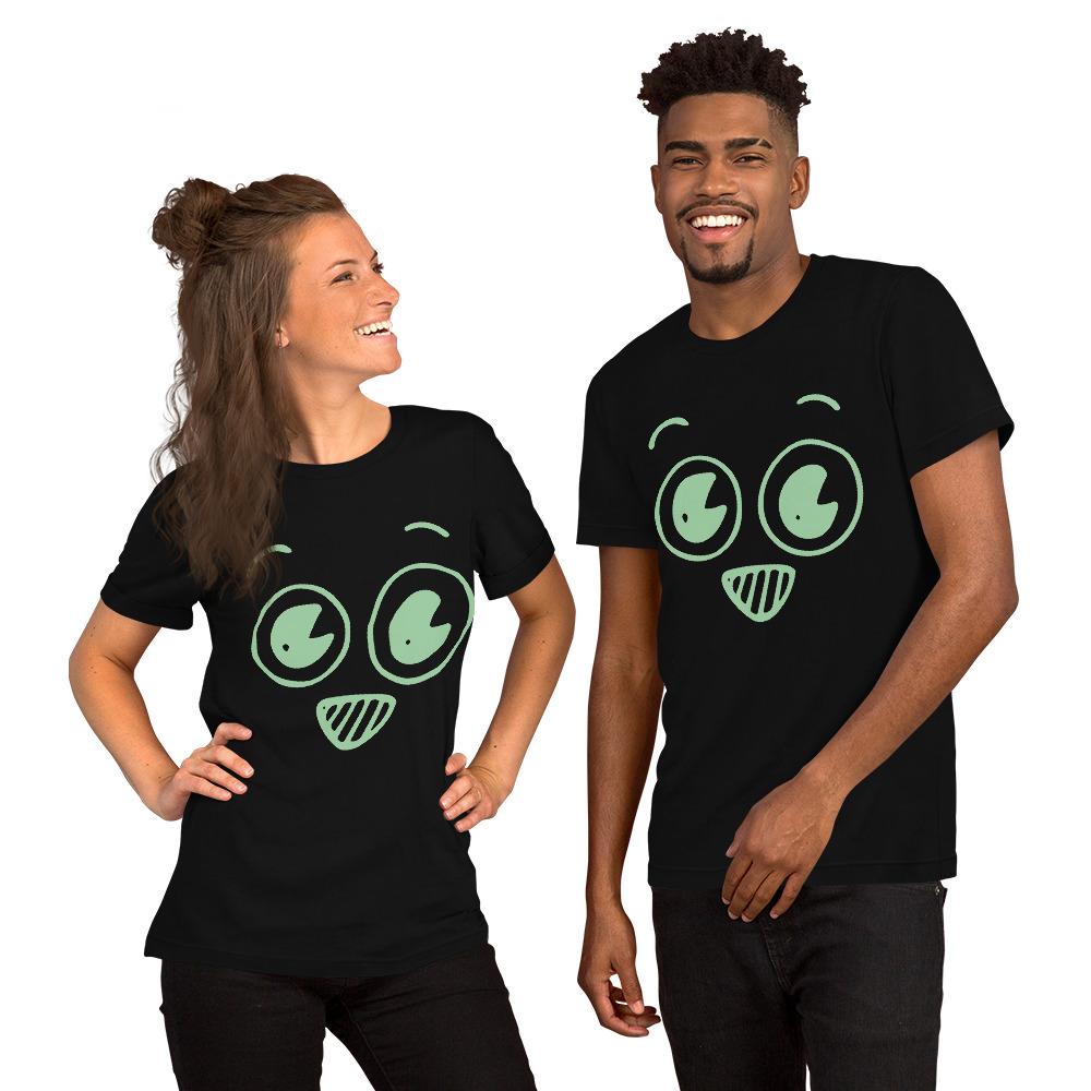 Doodle Face Adult Unisex T-shirt in various sizes, showcasing its soft fabric and unique design.