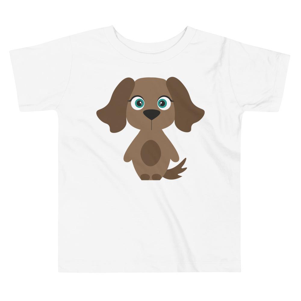 A cute toddler wearing a Dog Kritter T-shirt made of 100% cotton, featuring a relaxed fit and playful dog design.