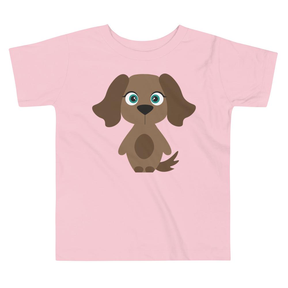 A cute toddler wearing a Dog Kritter T-shirt made of 100% cotton, featuring a relaxed fit and playful dog design.