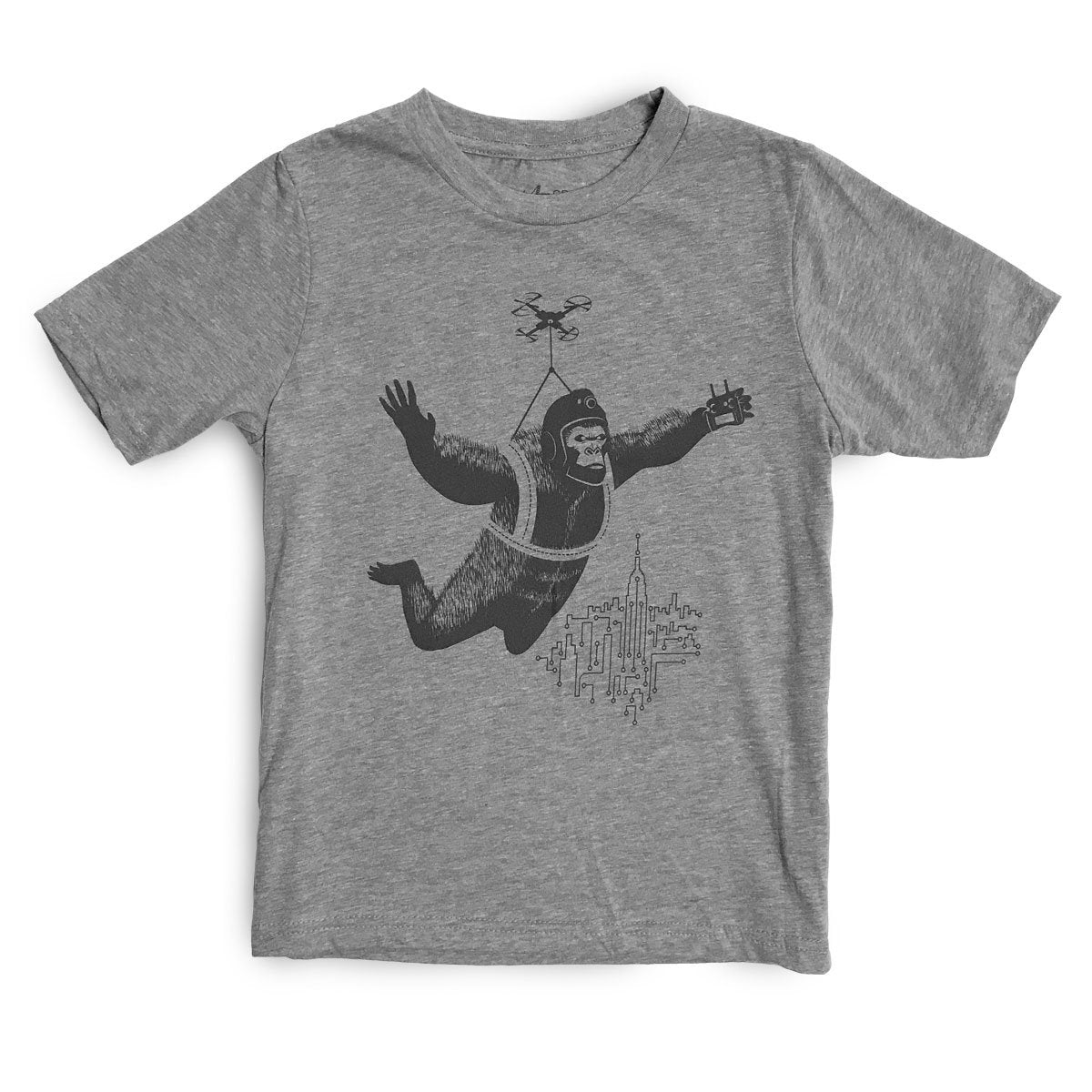 A heather grey kids t-shirt featuring a premium fitted crew neck design, made from soft ring-spun cotton and polyester blend.