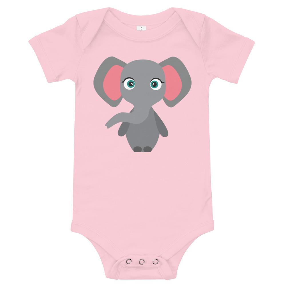 A soft cotton Elephant Kritter Onesie for babies, featuring an envelope neckline and snap leg closure, perfect for comfort and style.