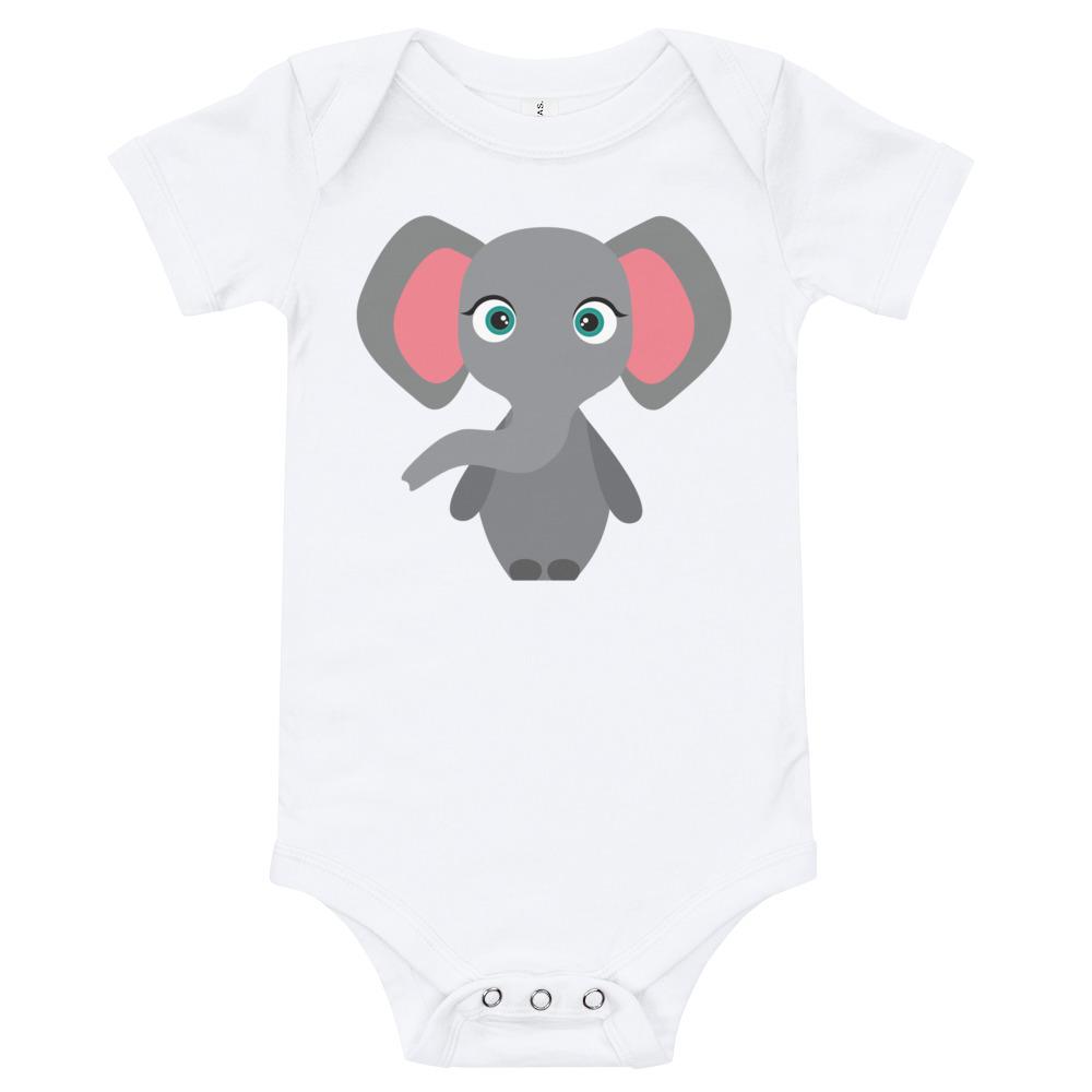 A soft cotton Elephant Kritter Onesie for babies, featuring an envelope neckline and snap leg closure, perfect for comfort and style.