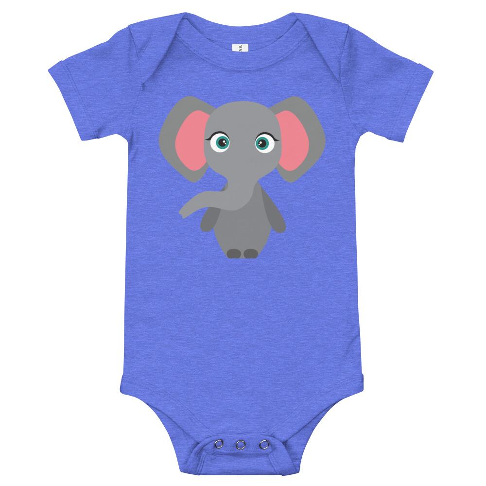 A soft cotton Elephant Kritter Onesie for babies, featuring an envelope neckline and snap leg closure, perfect for comfort and style.