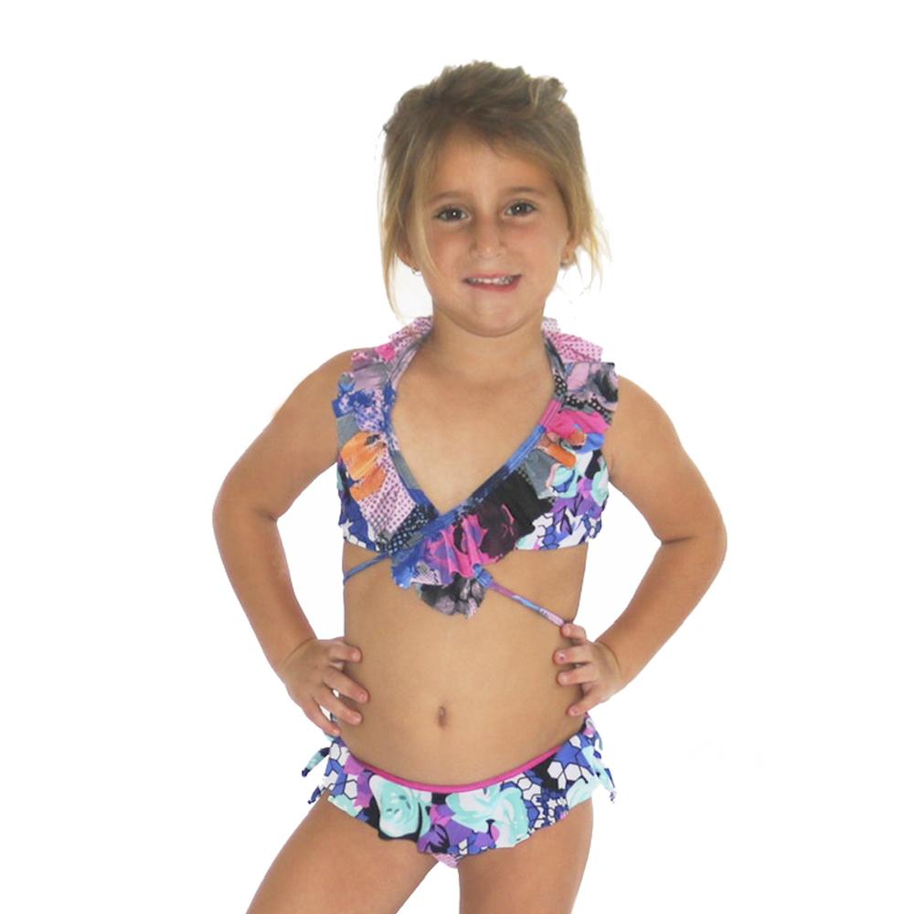 Flower Passion Bikini featuring vibrant floral prints and off-shoulder design, perfect for young girls.