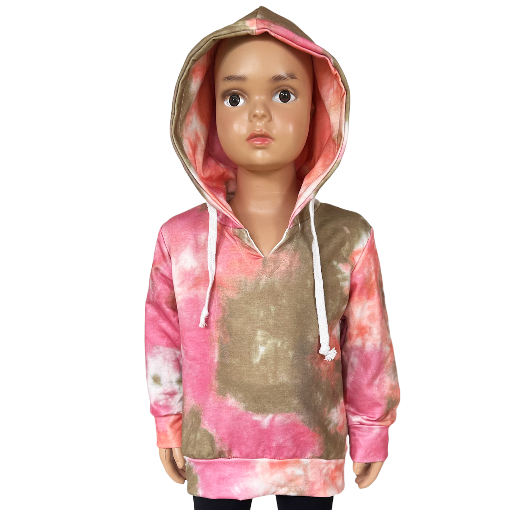 Girls Boutique Pink Green Tie Dye Hoodie Sweatshirt Top featuring vibrant colors and pull strings for adjustable fit.