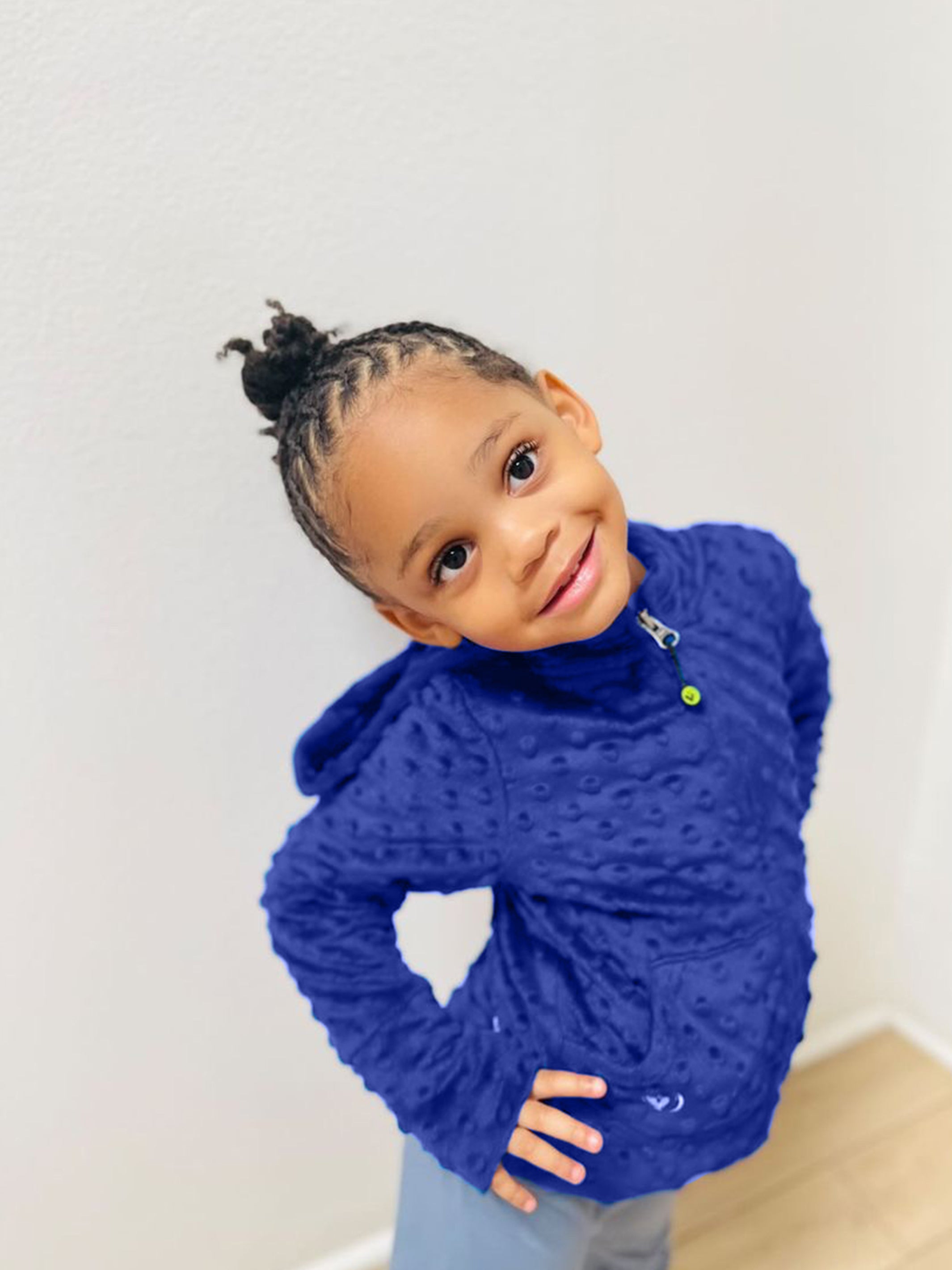 Royal Blue Girls Hoodie by Limeapple, featuring plush Minky fabric and stylish design, perfect for comfort and layering.