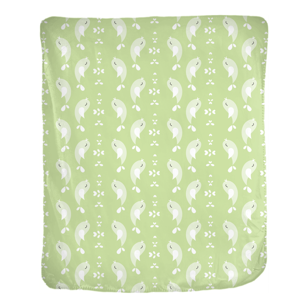 Green Birdie Minky Blankets in velveteen and fleece, showcasing their softness and vibrant color.