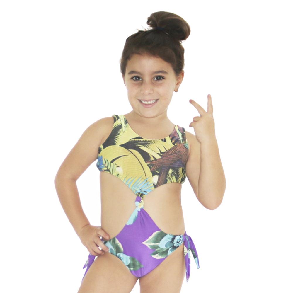 Greenurple Trikini for girls featuring vibrant green and purple colors with a stylish knot design, made from high-quality lycra.