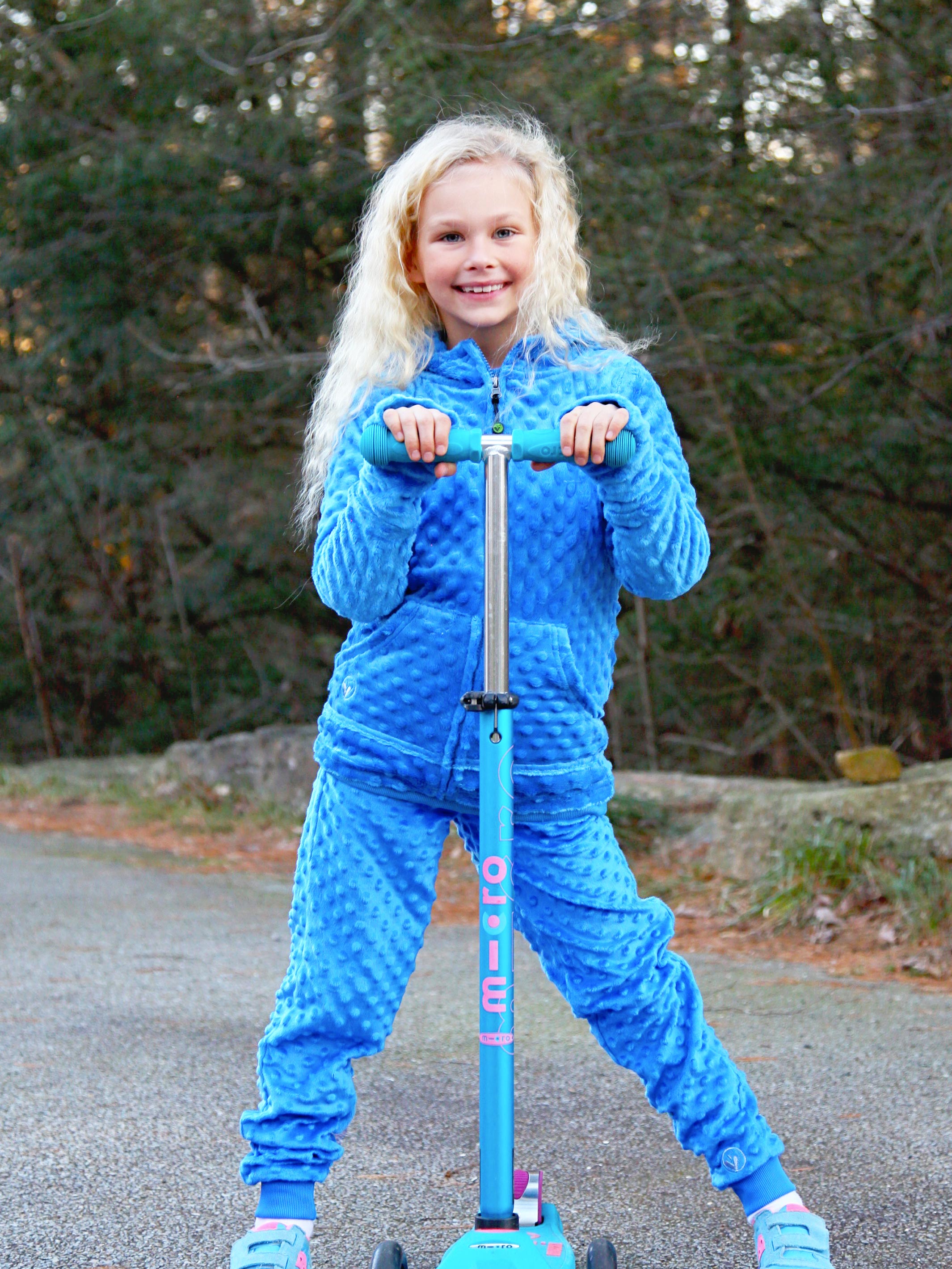 Inspiration Blue Hoodie and Joggers set, featuring ultra-soft minky fabric, perfect for girls aged 4 to 16.