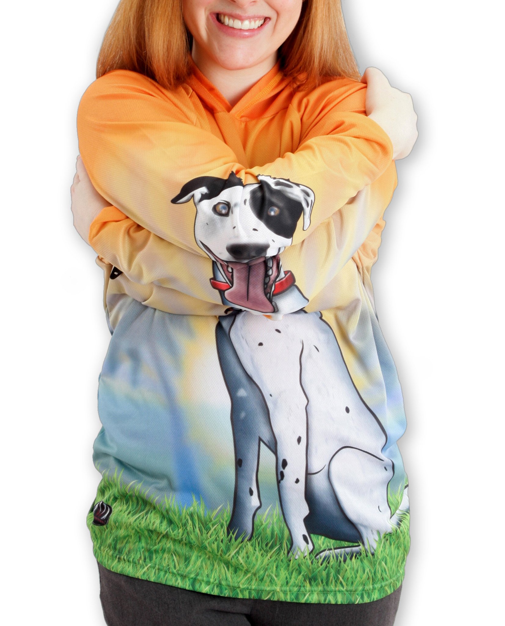 HOUND DOG Hoodie Sport Shirt by MOUTHMAN® featuring vibrant graphics and a unique design showcasing a giant mouth.