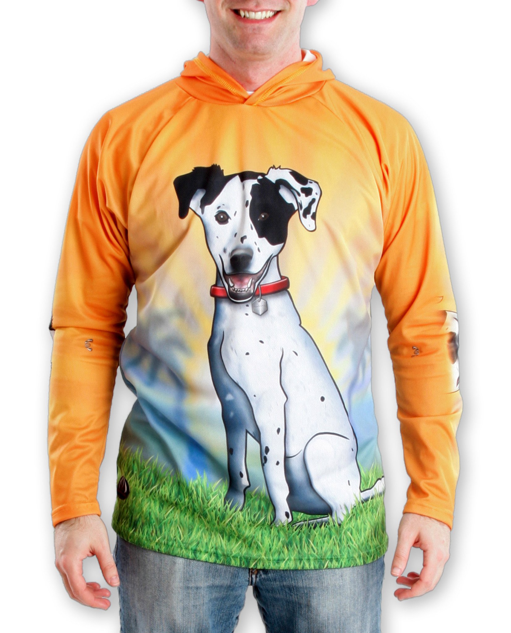 HOUND DOG Hoodie Sport Shirt by MOUTHMAN® featuring vibrant graphics and a unique design showcasing a giant mouth.