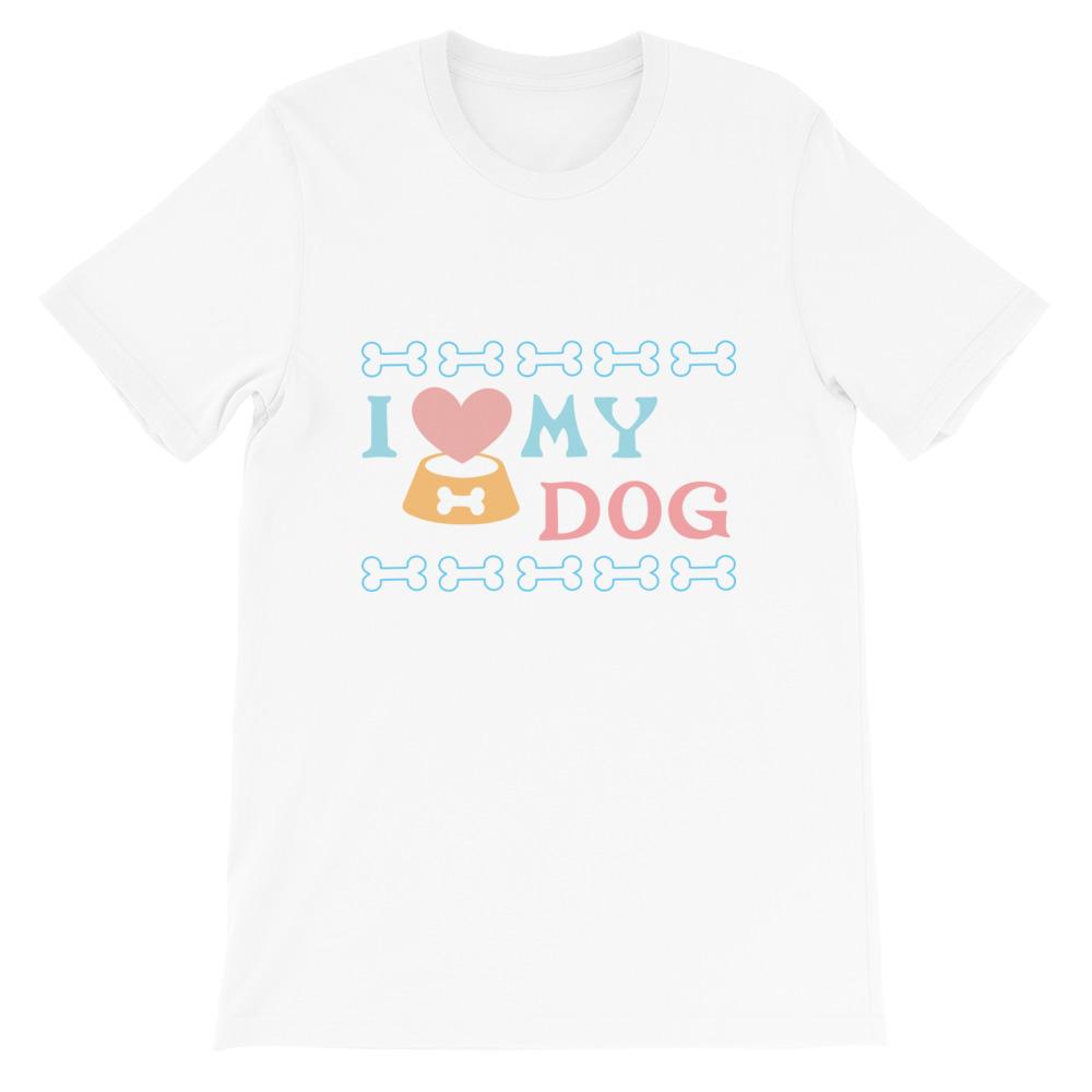 I Love My Dog Adult Unisex T-shirt in various sizes, showcasing its soft fabric and stylish design.