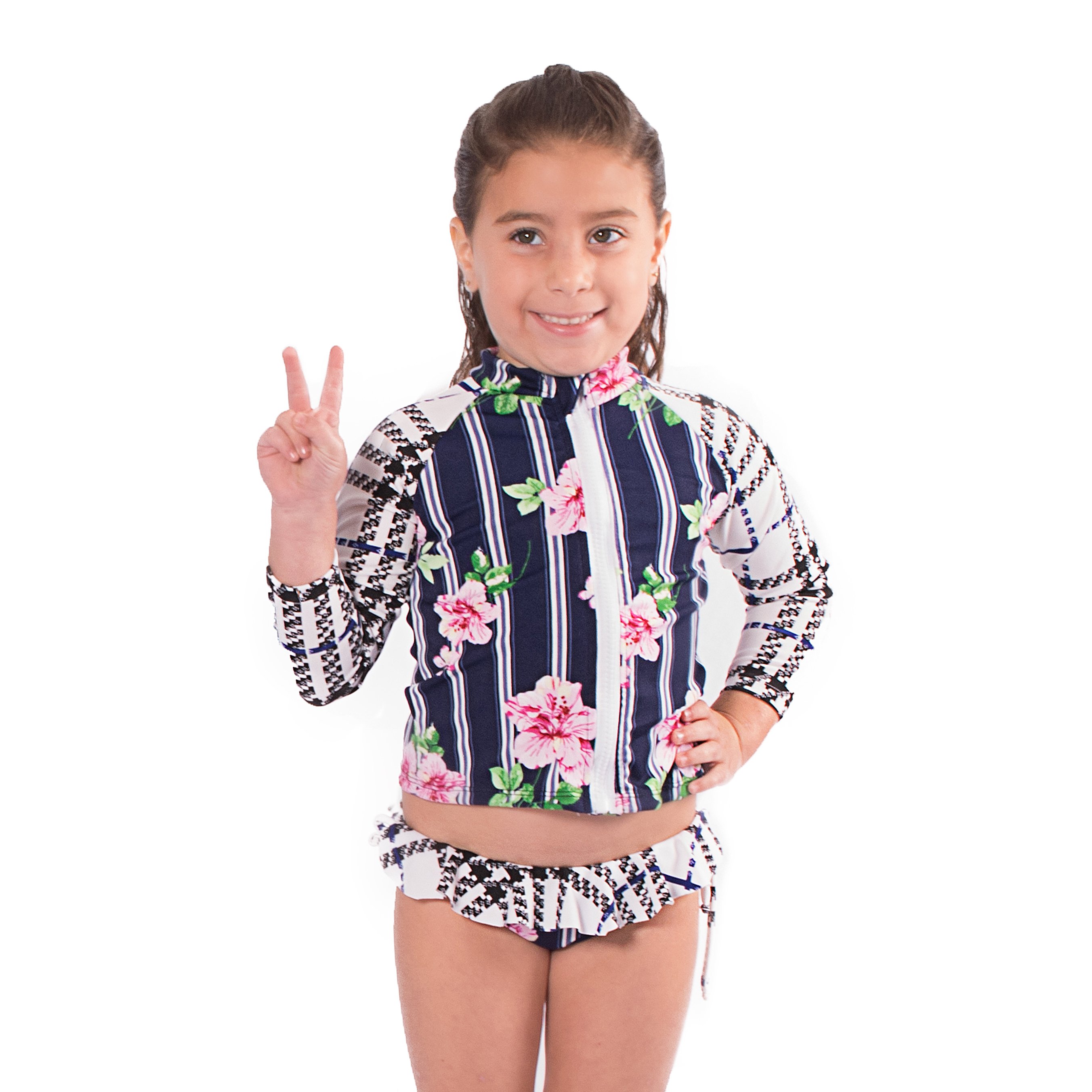 I Plaid You Rash Guard Shirt for kids featuring geometric and floral patterns in lycra, designed for stylish UV protection.