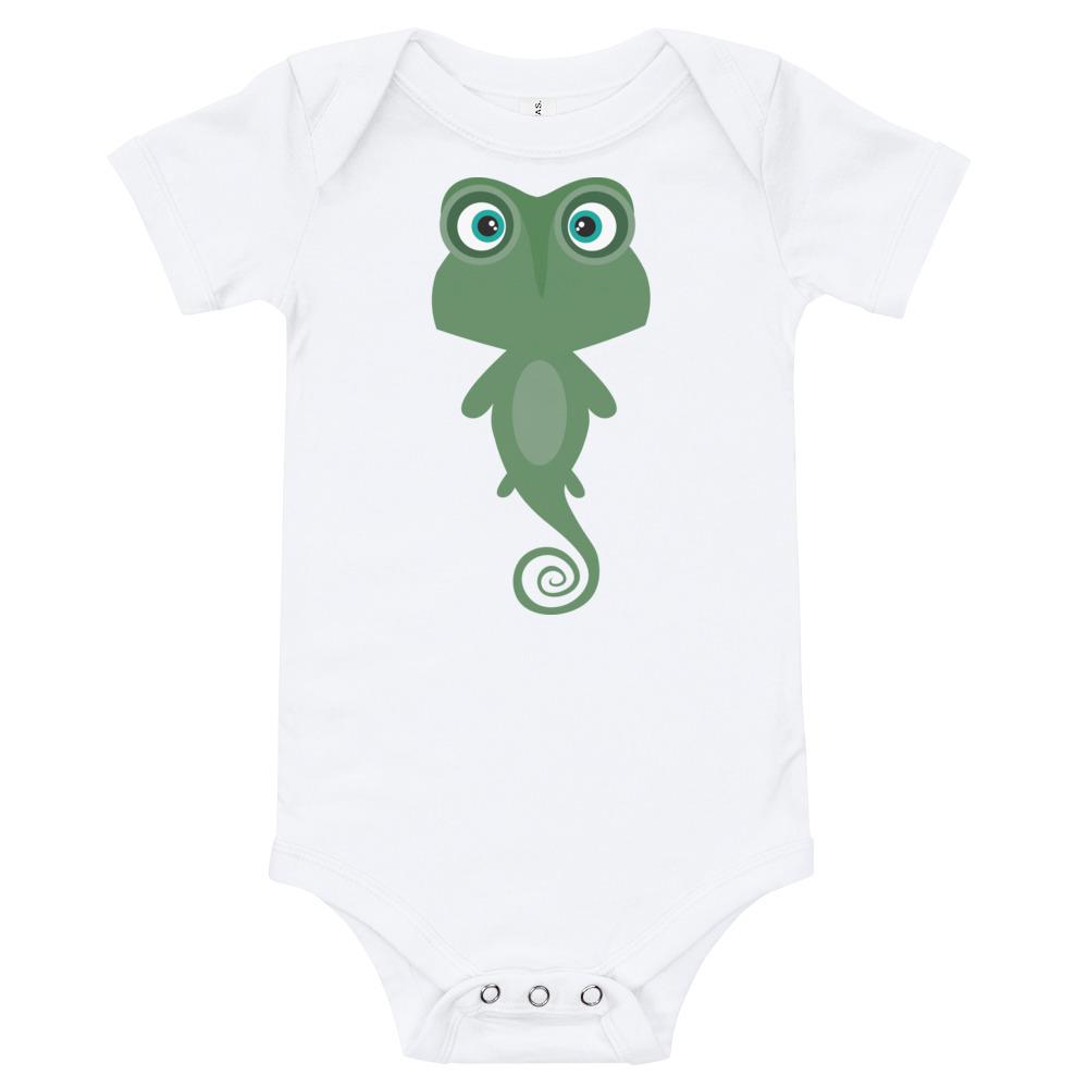 Iguana Kritter Onesie made of soft cotton, featuring an envelope neckline and snap leg closure, perfect for infants.