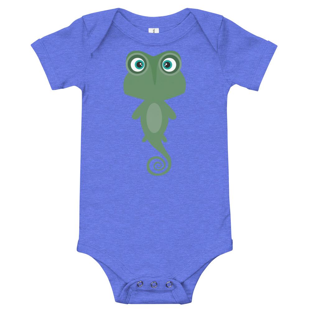 Iguana Kritter Onesie made of soft cotton, featuring an envelope neckline and snap leg closure, perfect for infants.