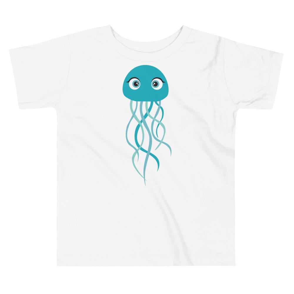 A colorful Jellyfish Kritter Toddler T-shirt made from 100% cotton, featuring a playful jellyfish design, perfect for young children.