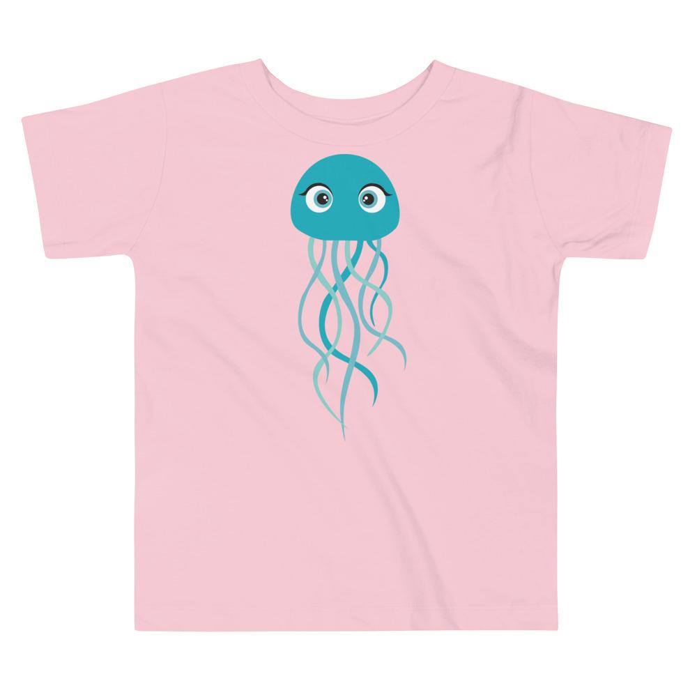 A colorful Jellyfish Kritter Toddler T-shirt made from 100% cotton, featuring a playful jellyfish design, perfect for young children.